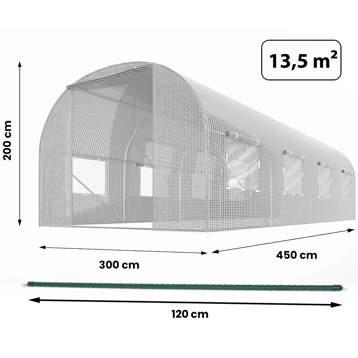 Sodo tunelis 3 x 4,5 m (13,5 m2) baltas Plonos - nuotrauka 1