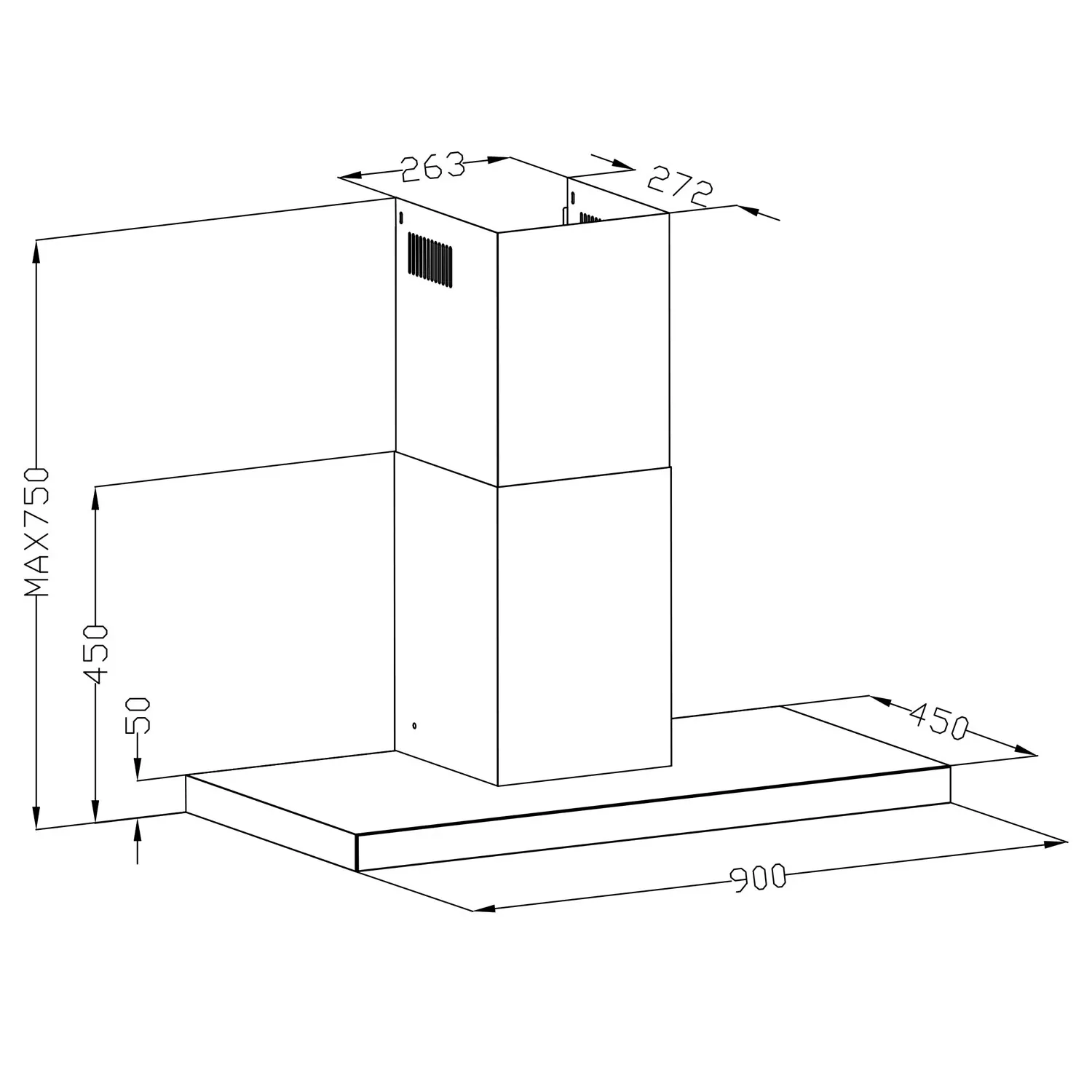 Berdsen BE-90S 90 cm nerūdijančio plieno virtuvės gartraukis - nuotrauka 1