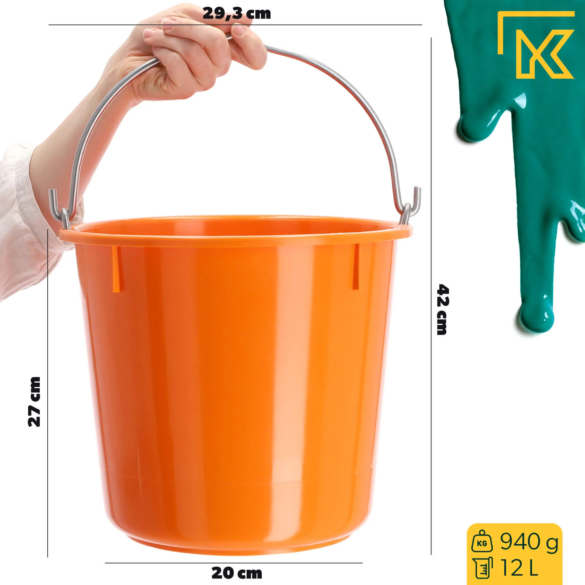 Kanan statybiniai kibirai 12 l, oranžiniai, 3 vnt.
