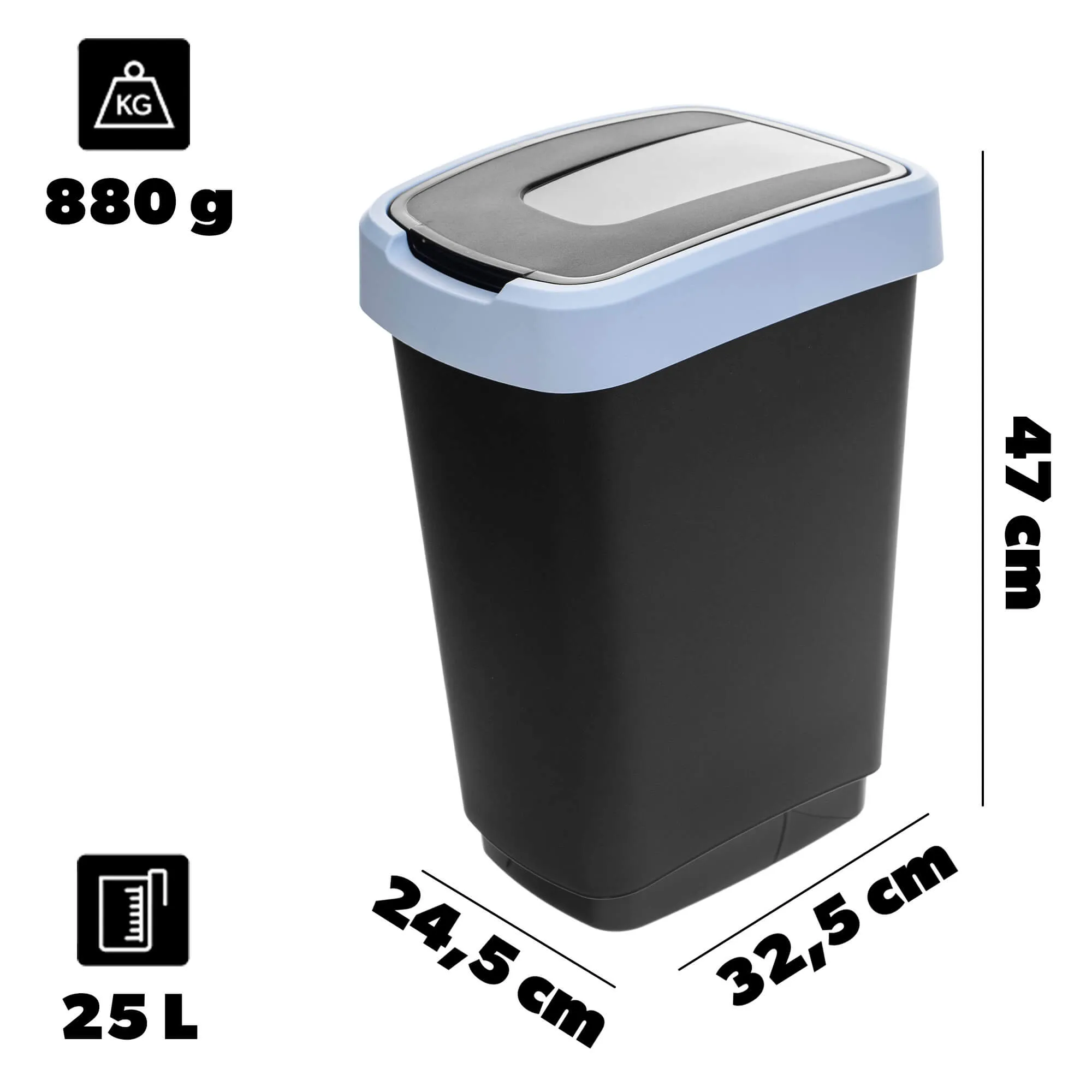 Morin 25 l šiukšliadėžė su besisukančiu dangčiu, juodos ir mėlynos spalvos