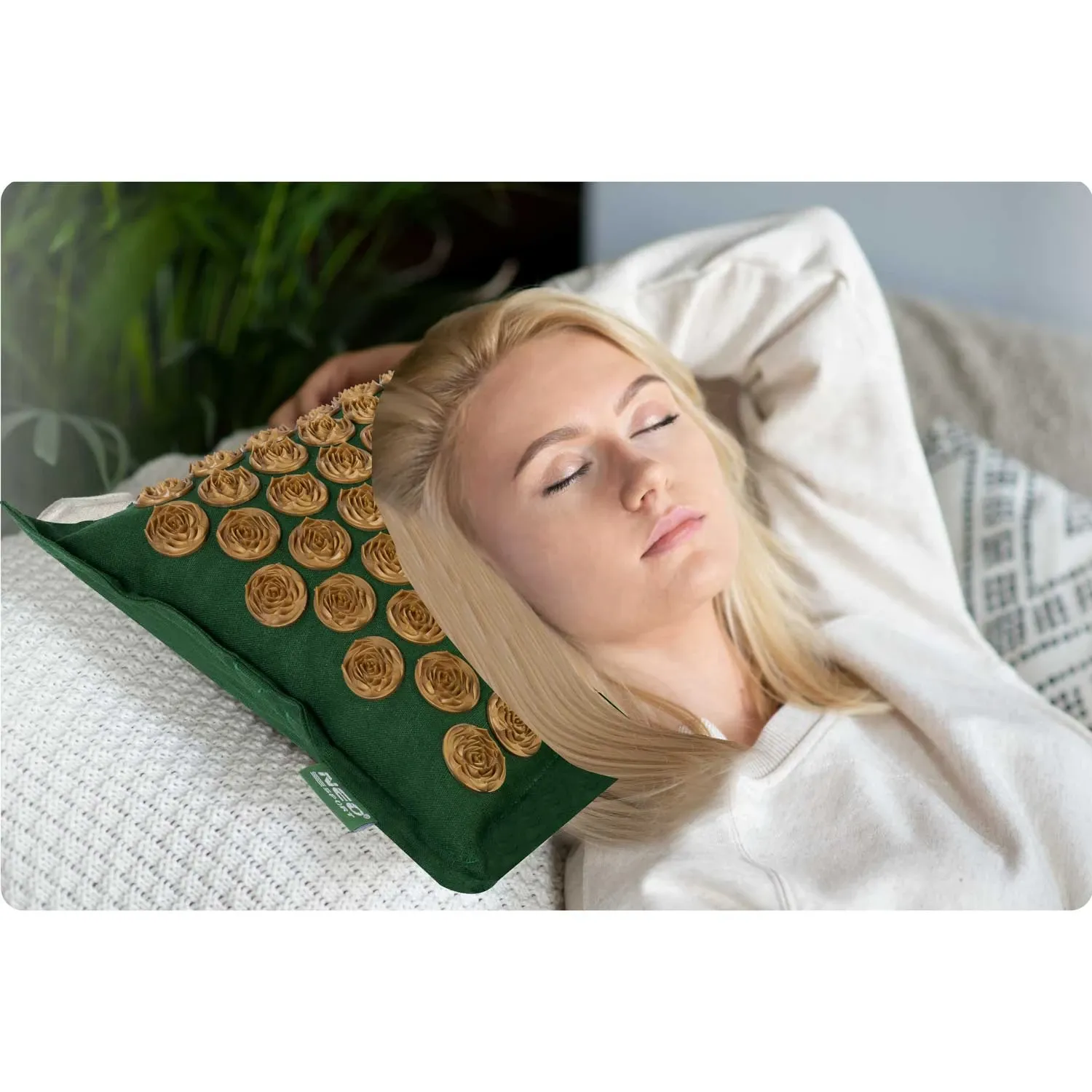 Akupresūros kilimėlis su pagalve NS-902 tamsiai žalias ir auksinis - nuotrauka 1