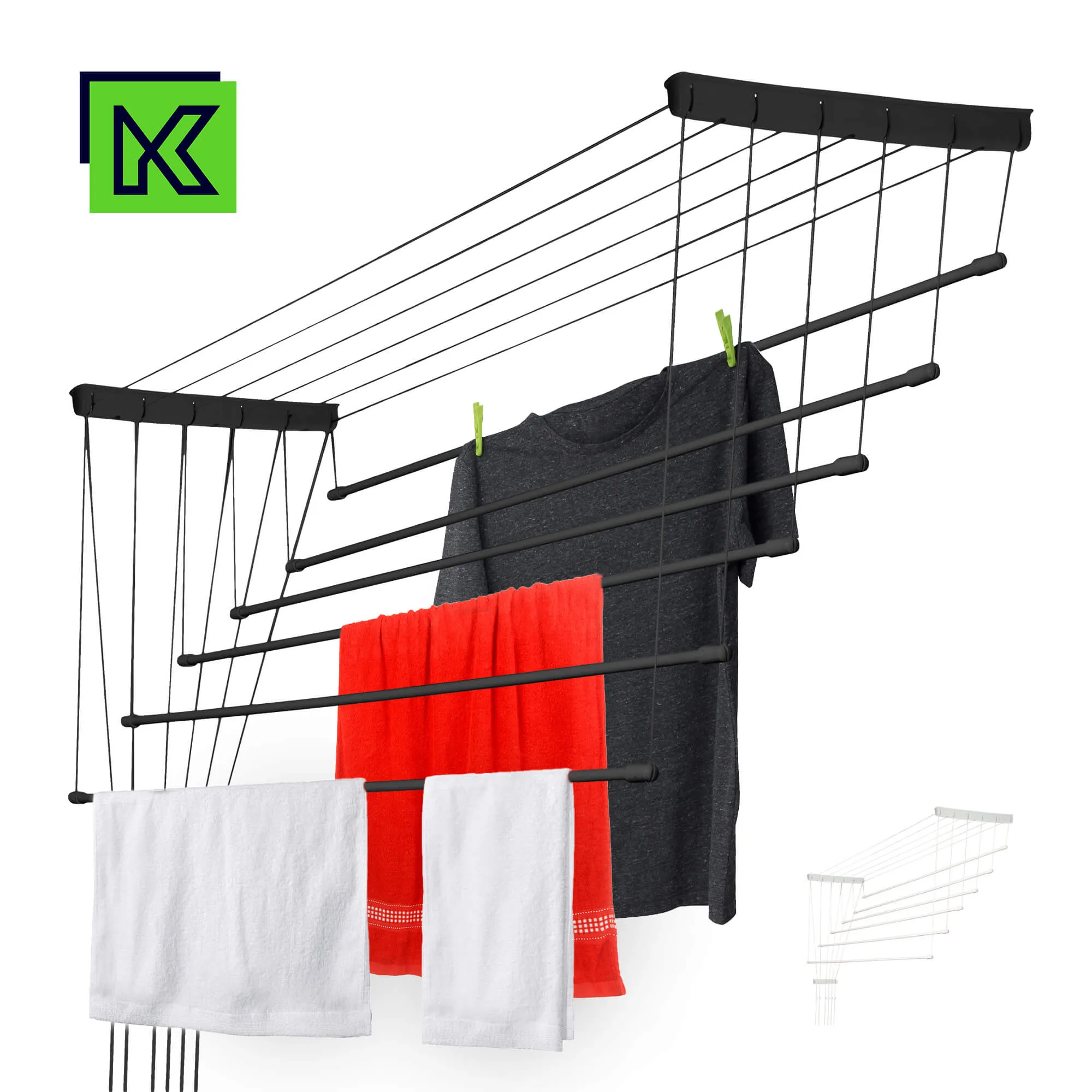 „Torp“ lubinė drabužių džiovyklė, 6 stovai, 170 cm, juoda