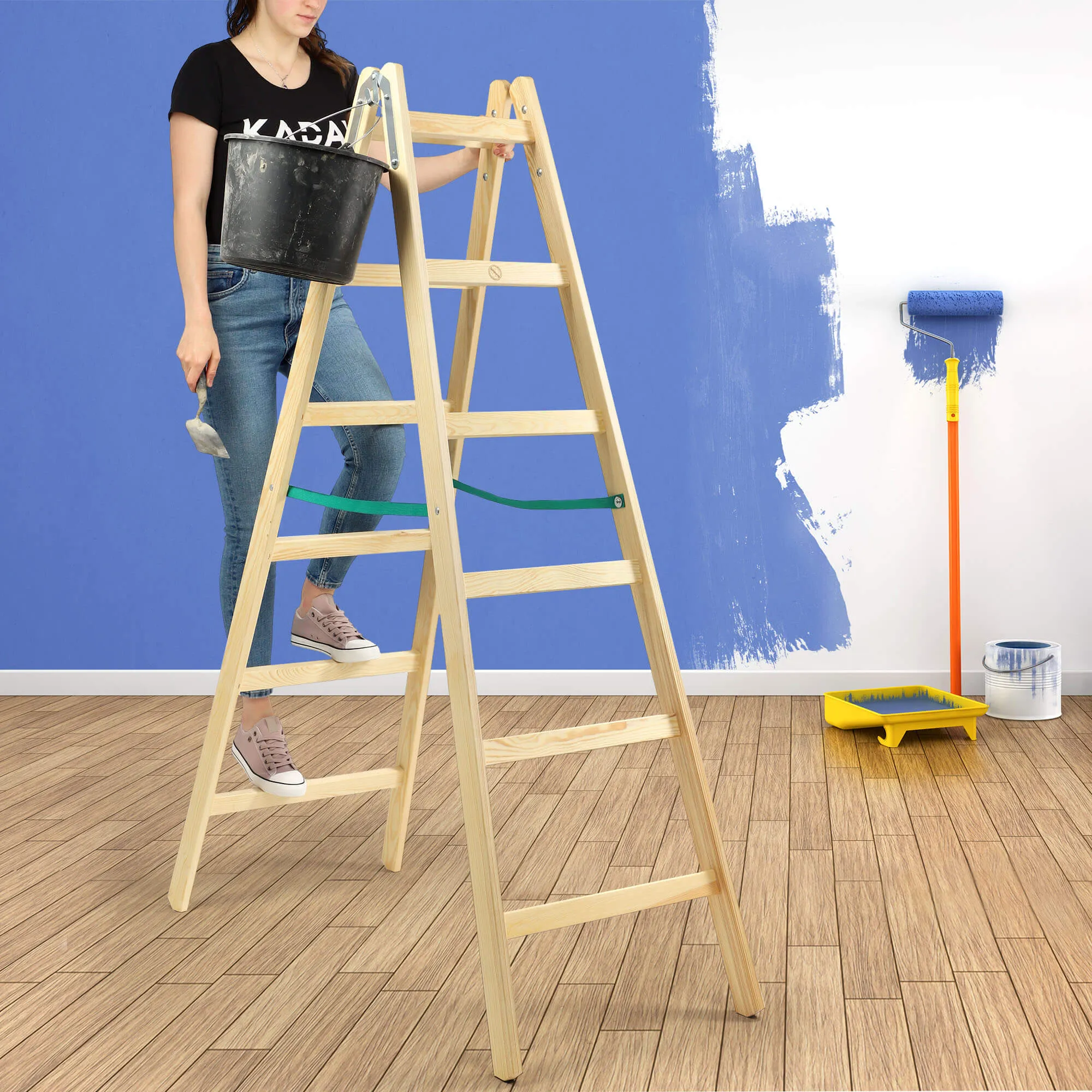 Salo medinės kopėčios, 6 pakopų, 150 kg