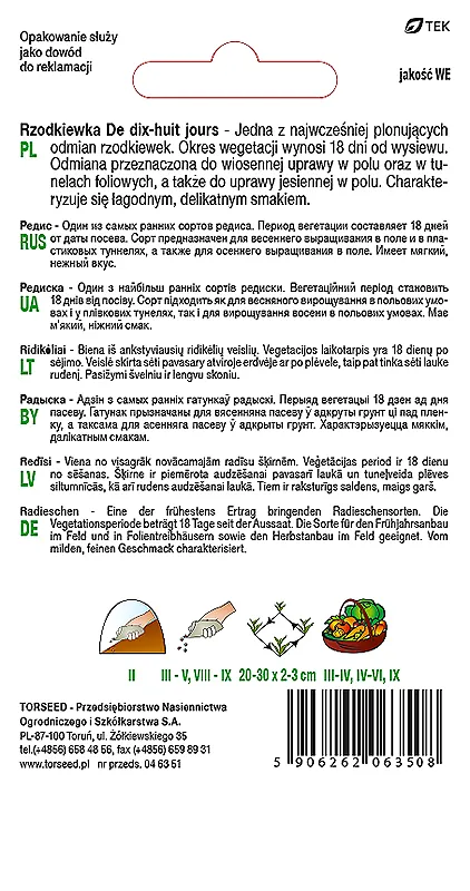 Ridikėliai (auginimui po danga ir lauke) Pusiau ilgaūgiai 18 dienų 10 g