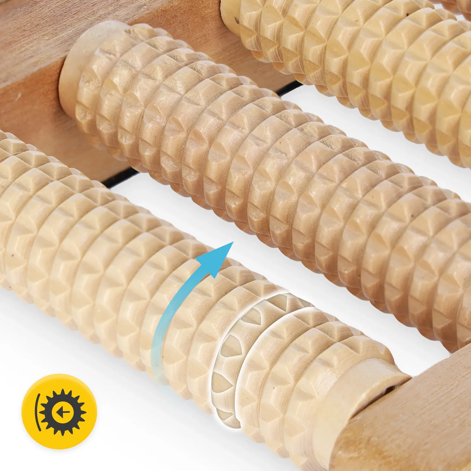 Dvigubas medinis pėdų masažo volelis