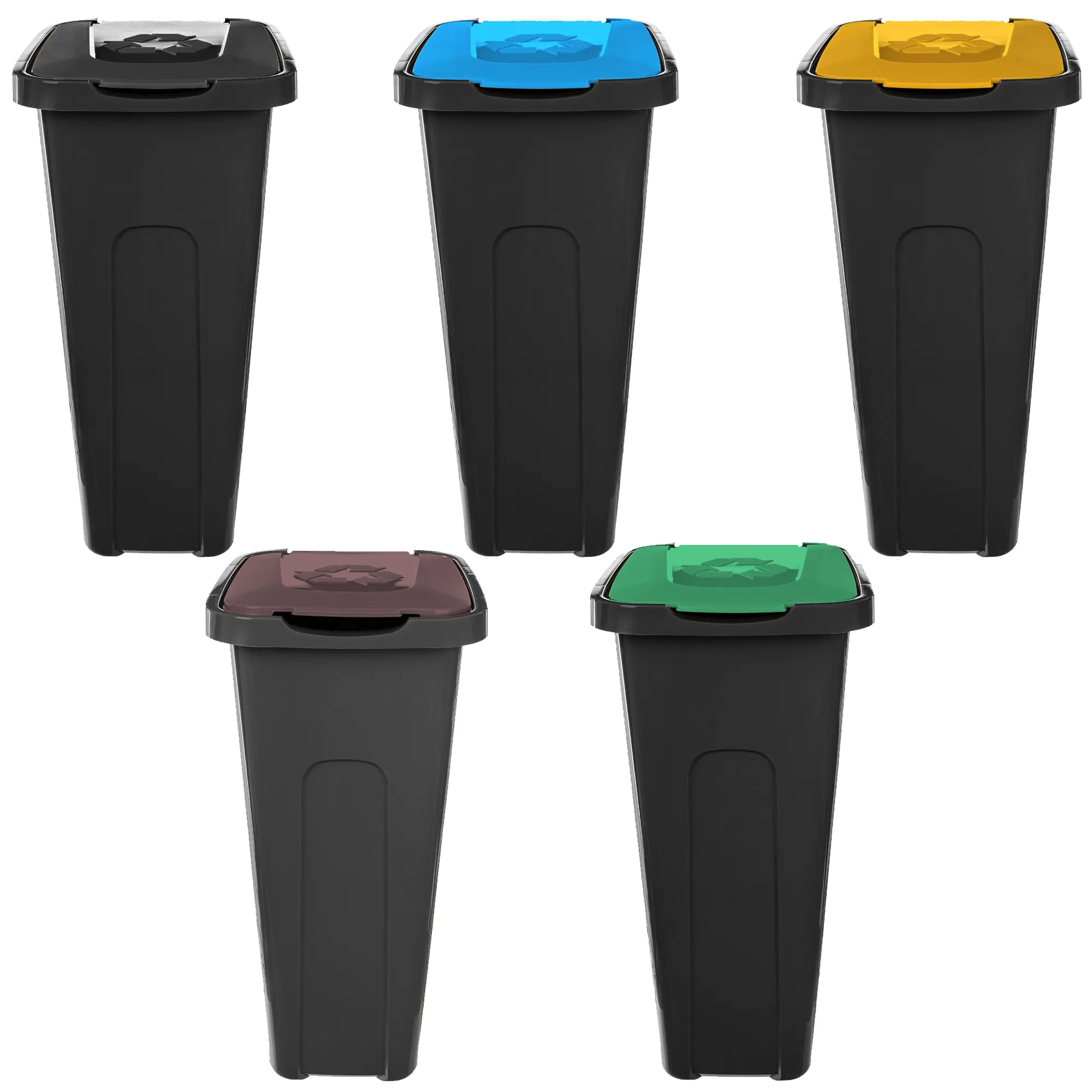 „Entrago“ 30 litrų šiukšliadėžių komplektas, ruda + žalia + mėlyna + geltona + juoda