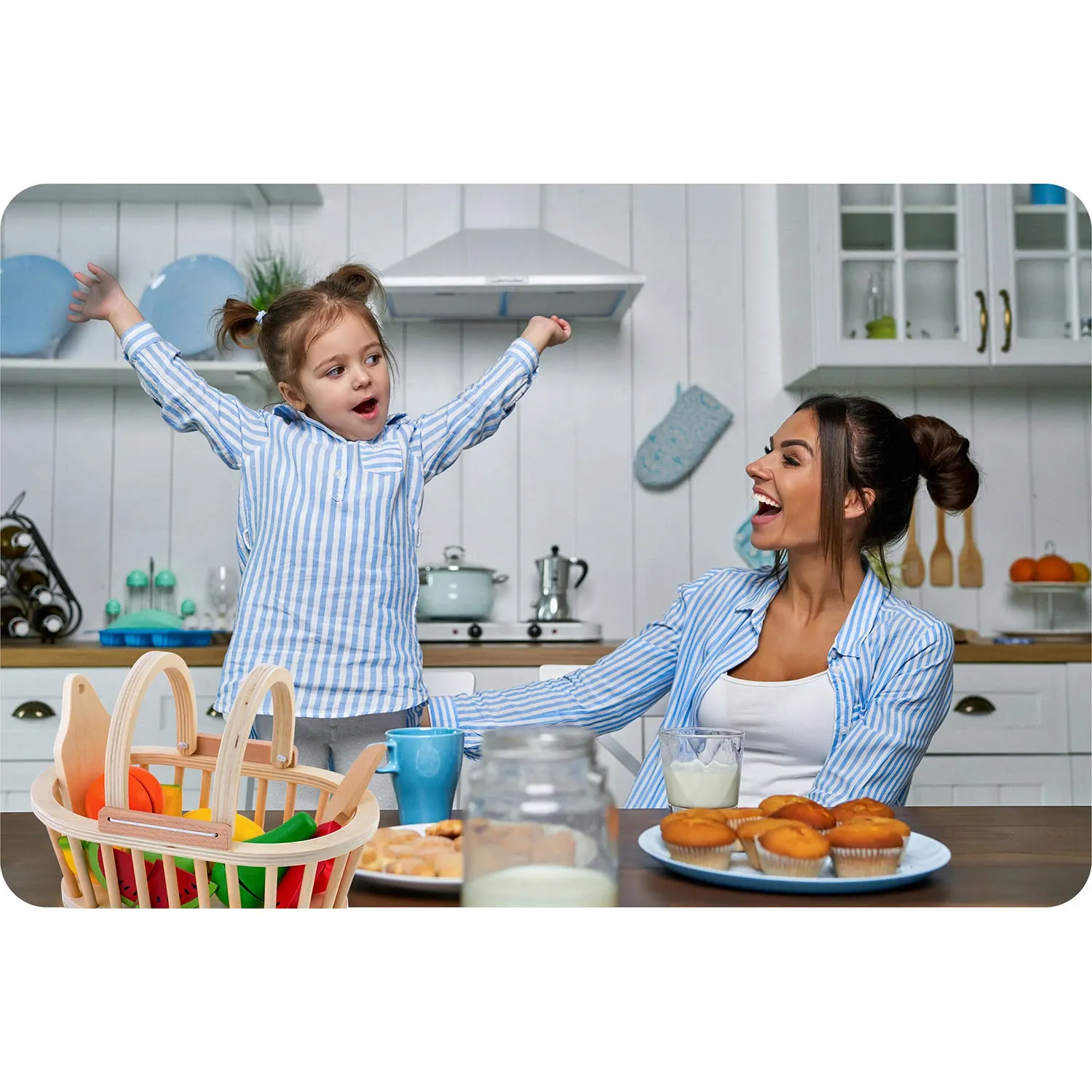 Medinis žaislų krepšelis su vaisiais pjaustymui, 9 vnt. RK-870 Ricokids - nuotrauka 1