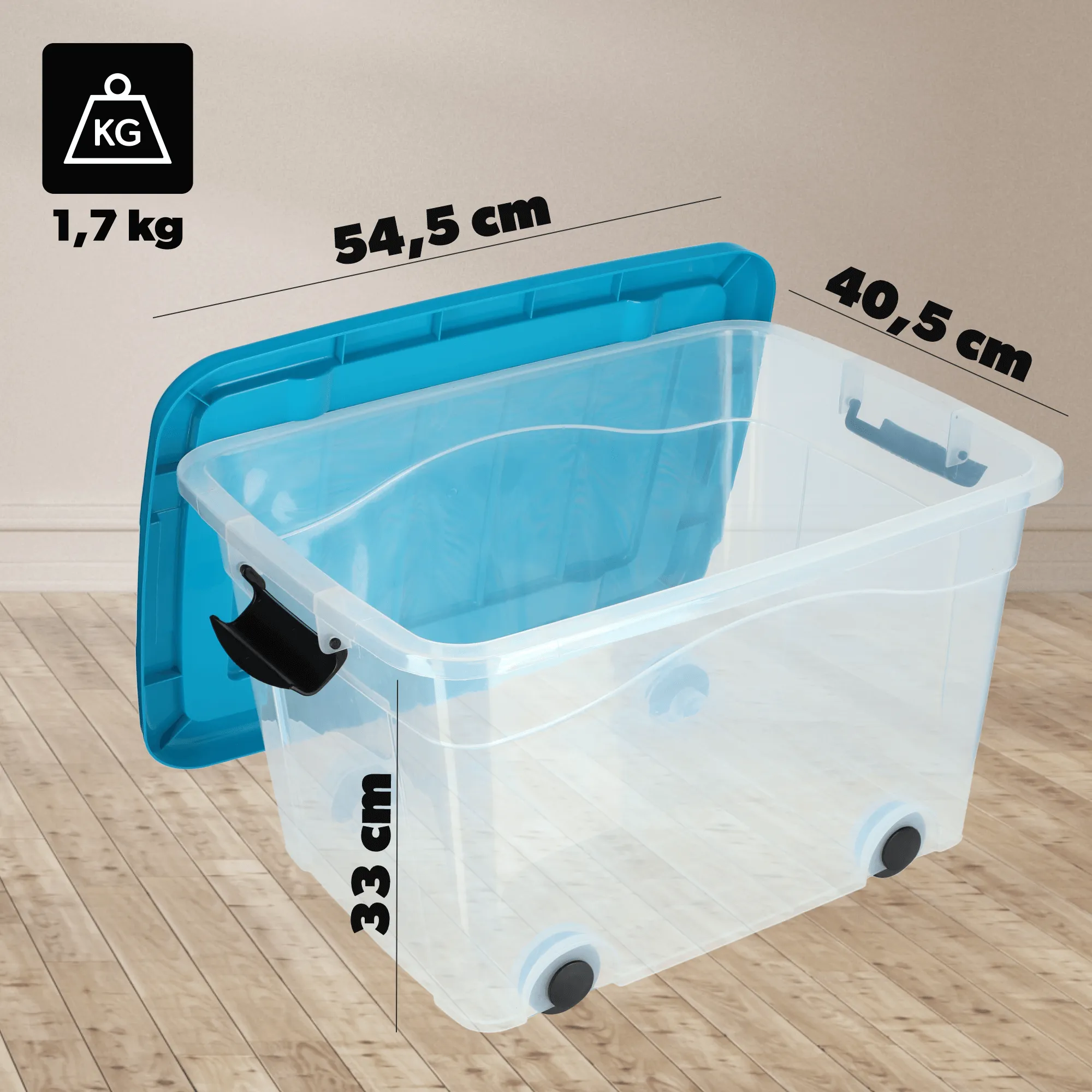 Vado 40 litrų plastikinė šiukšliadėžė su ratukais, mėlyna