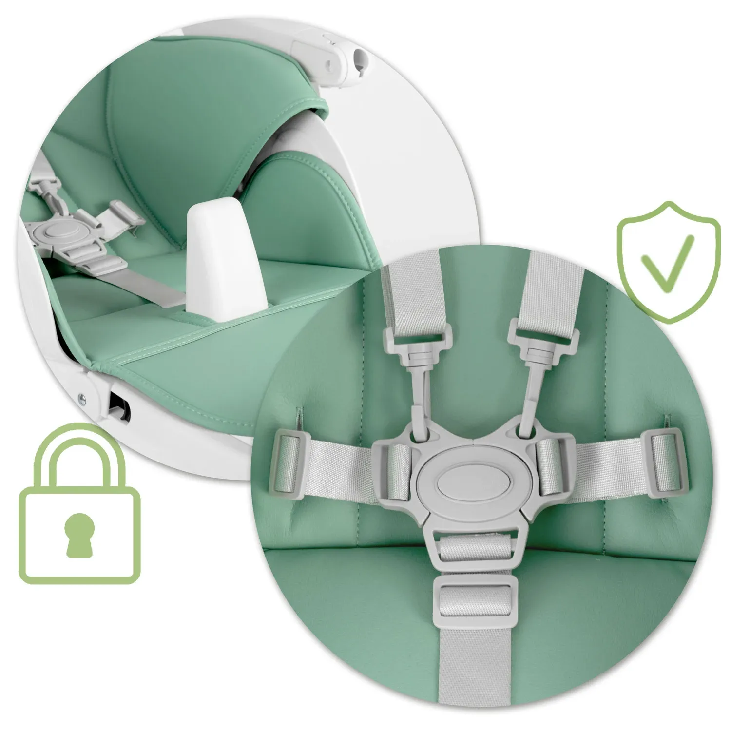 Maitinimo kėdutė su staliuku, „Belo“ šokinėjimo kėdutė, žalia + apsauginis lankelis - nuotrauka 1