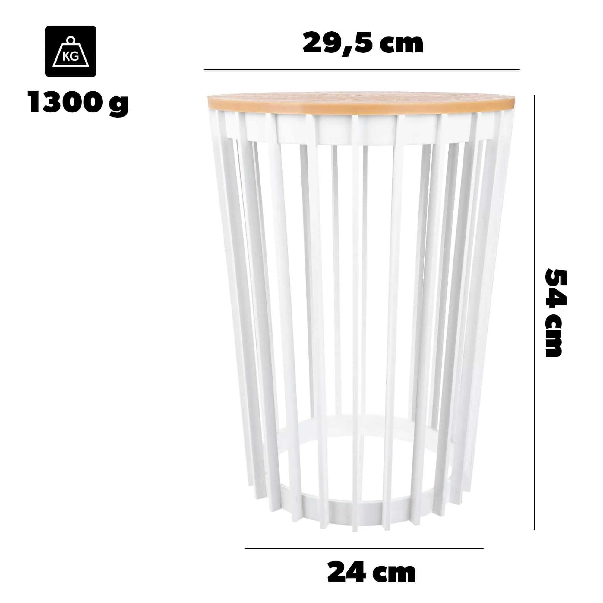 Aytre dvipusis augalų stovas 54 cm baltas + natūralaus medžio stalviršis