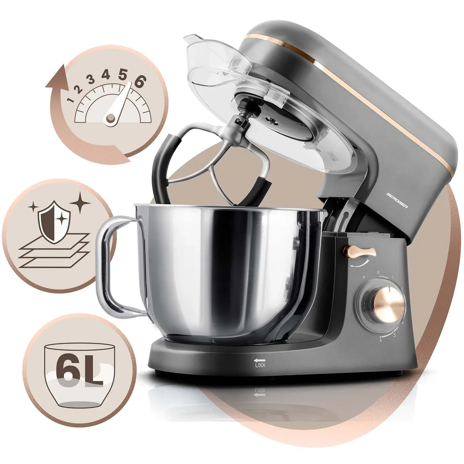 Berdsen 1400 W BD-756 3 viename planetinis maišytuvas maisto smulkintuvas 6 l - nuotrauka 1