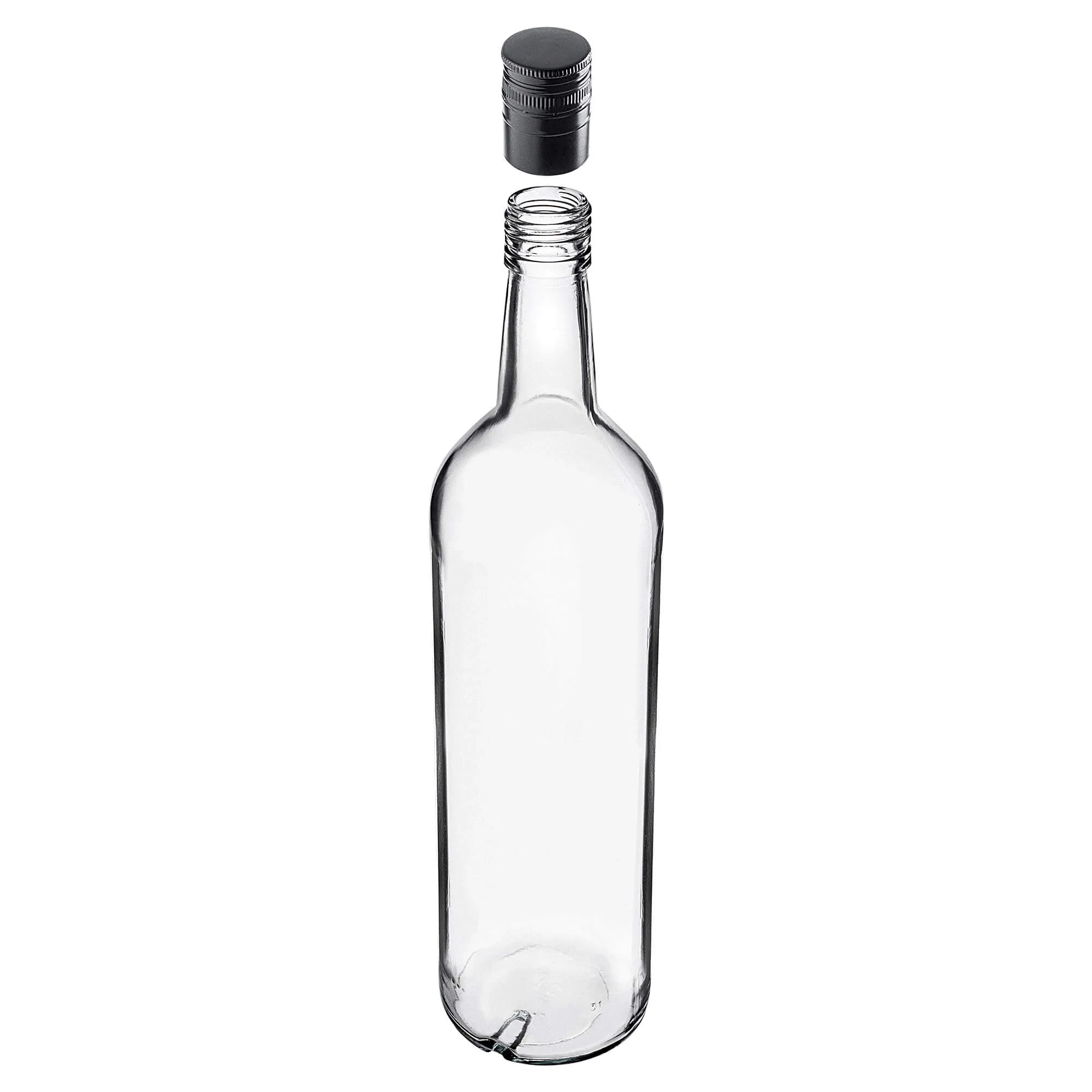 Monopol stikliniai buteliai 1000 ml su ilgu juodu dangteliu, 40 vnt.