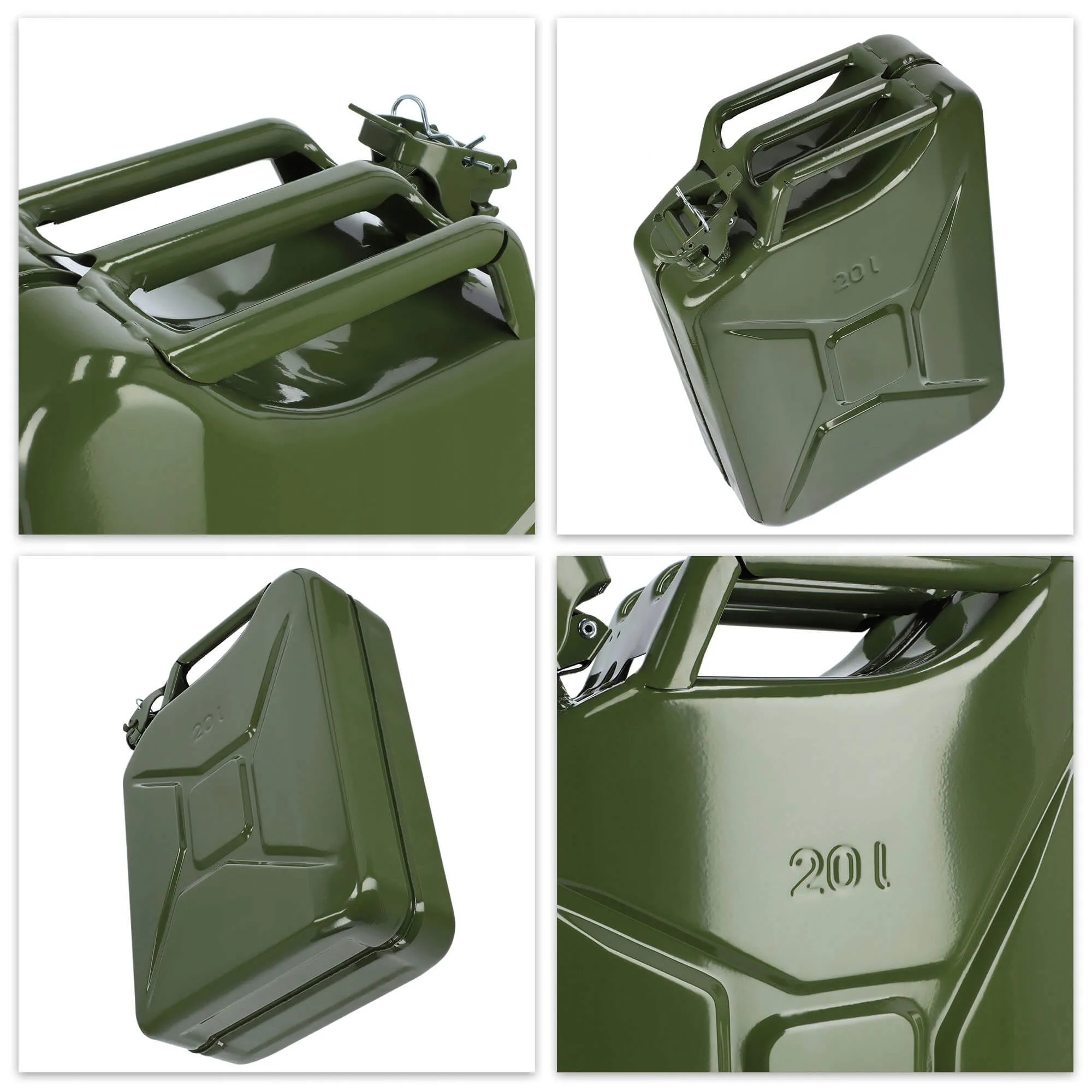 Plieninis kuro kanistras su 3 rankenomis, 20 l + piltuvėlis 31 cm, žalias