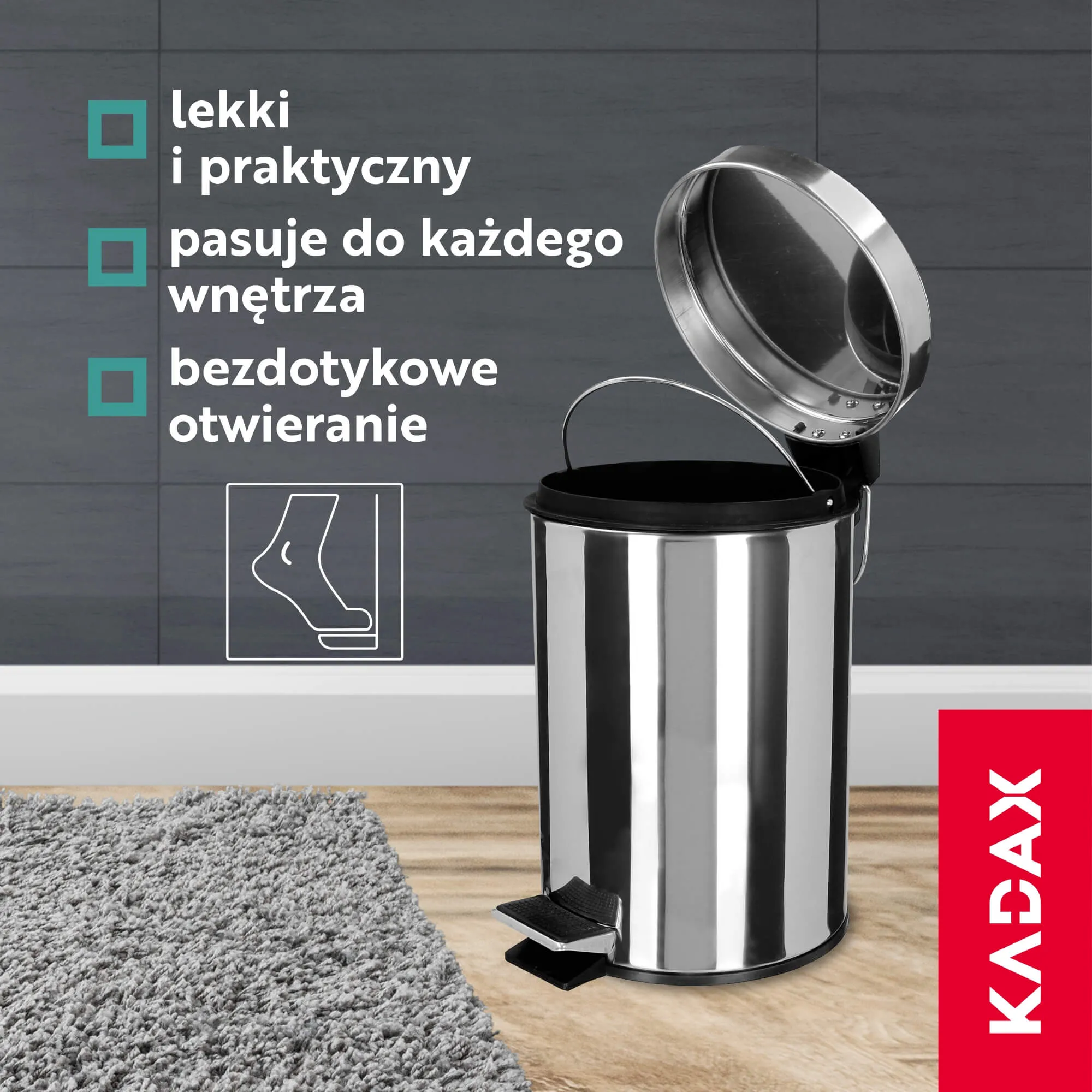 Plieninė šiukšliadėžė su pedalo atidarymu, 5 l