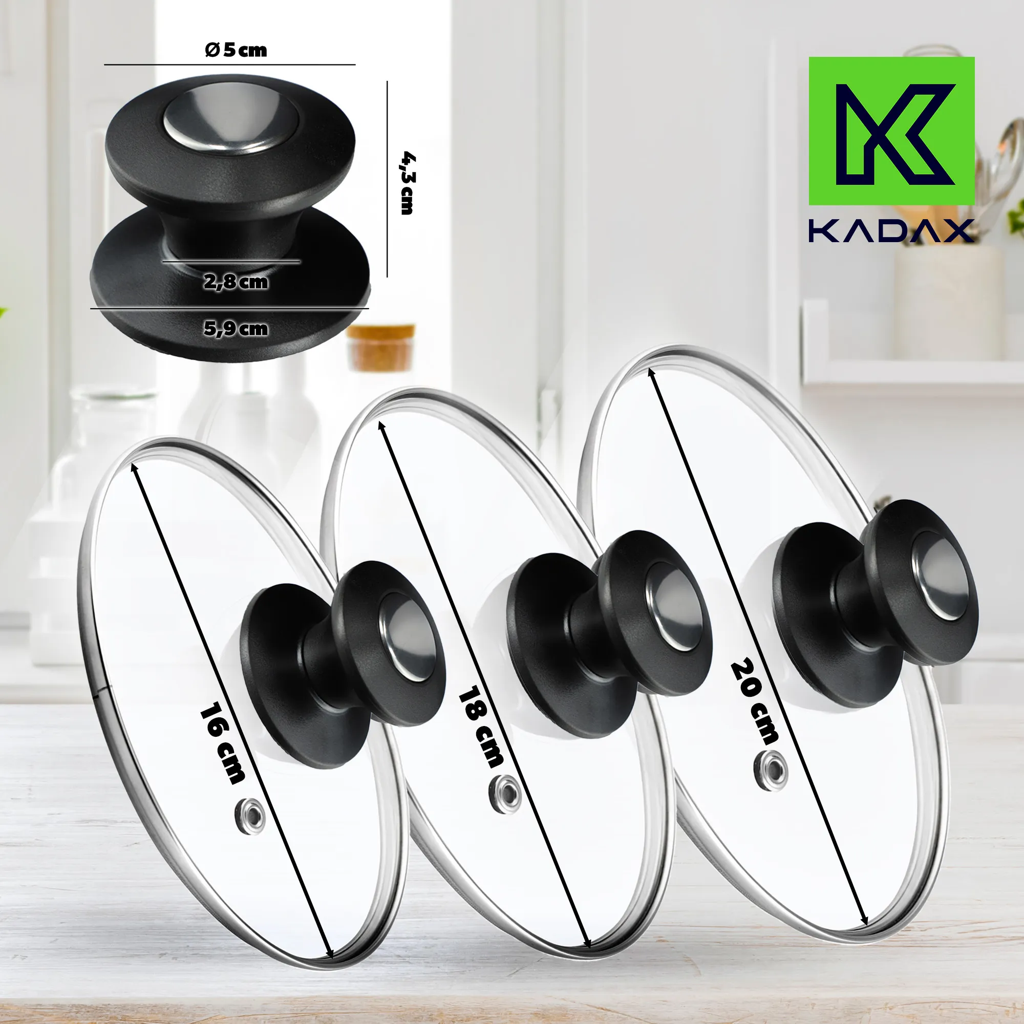 Barletta keptuvės dangčių rinkinys, atsparus karščiui, 16, 18, 20 cm