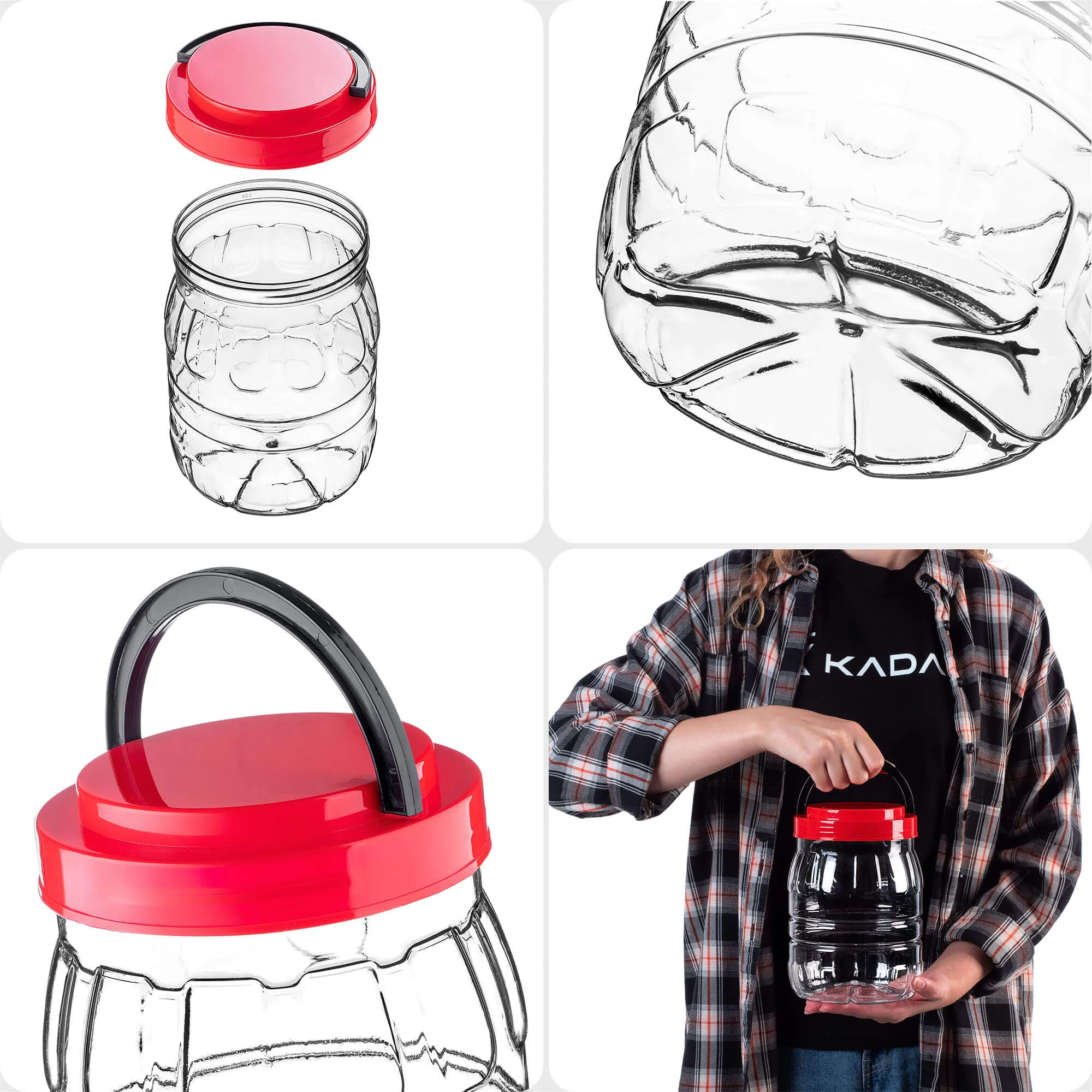 PET indeliai su užsukamu dangteliu ir rankena „Riccia universal“ 2 l, 4 vnt.