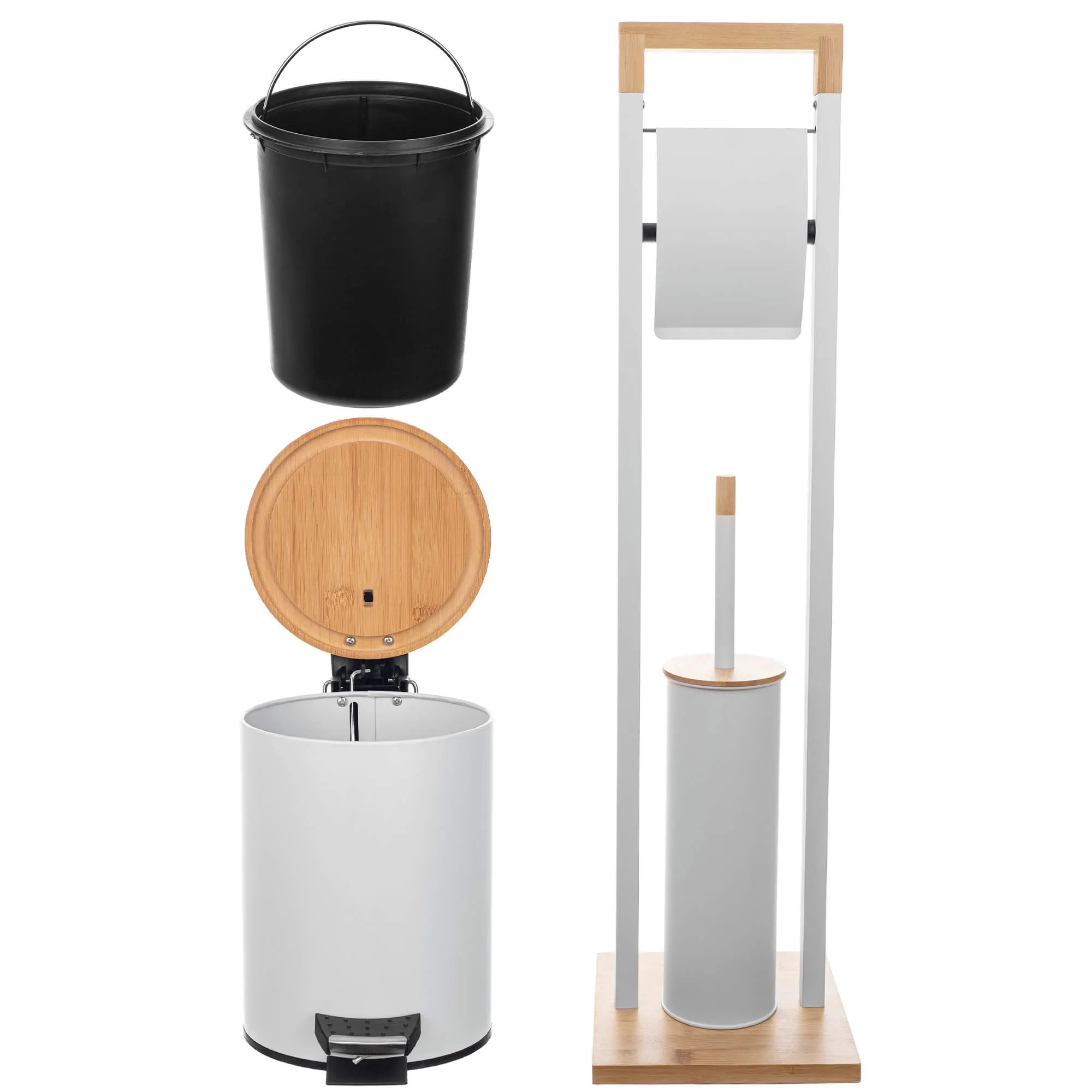 Guise vonios kambario komplektas tualetiniam popieriui ir šepetėlių laikikliui + 3 l krepšeliui, baltas