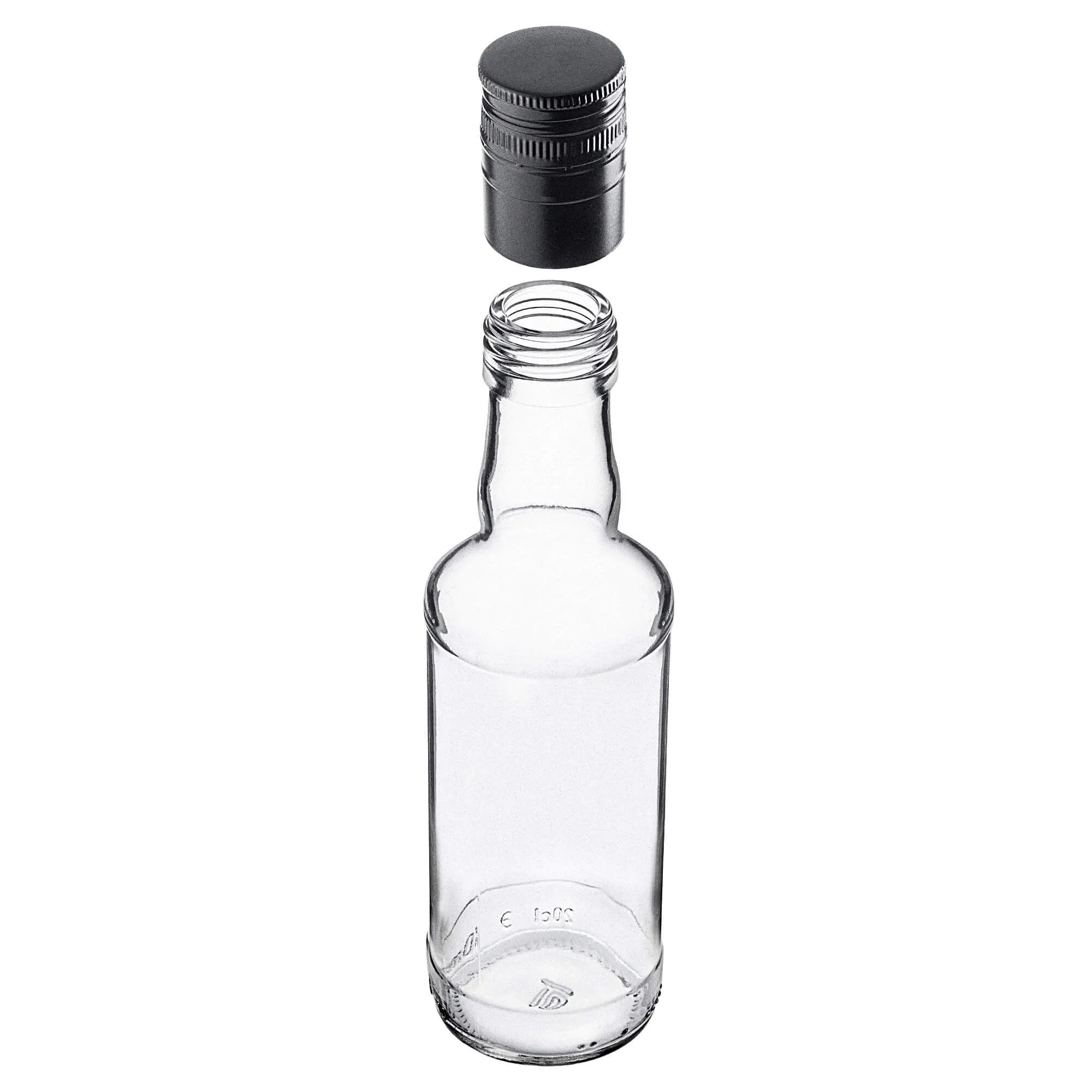 Monopol stiklinis butelis 200 ml su ilgu juodu dangteliu 1 vnt.