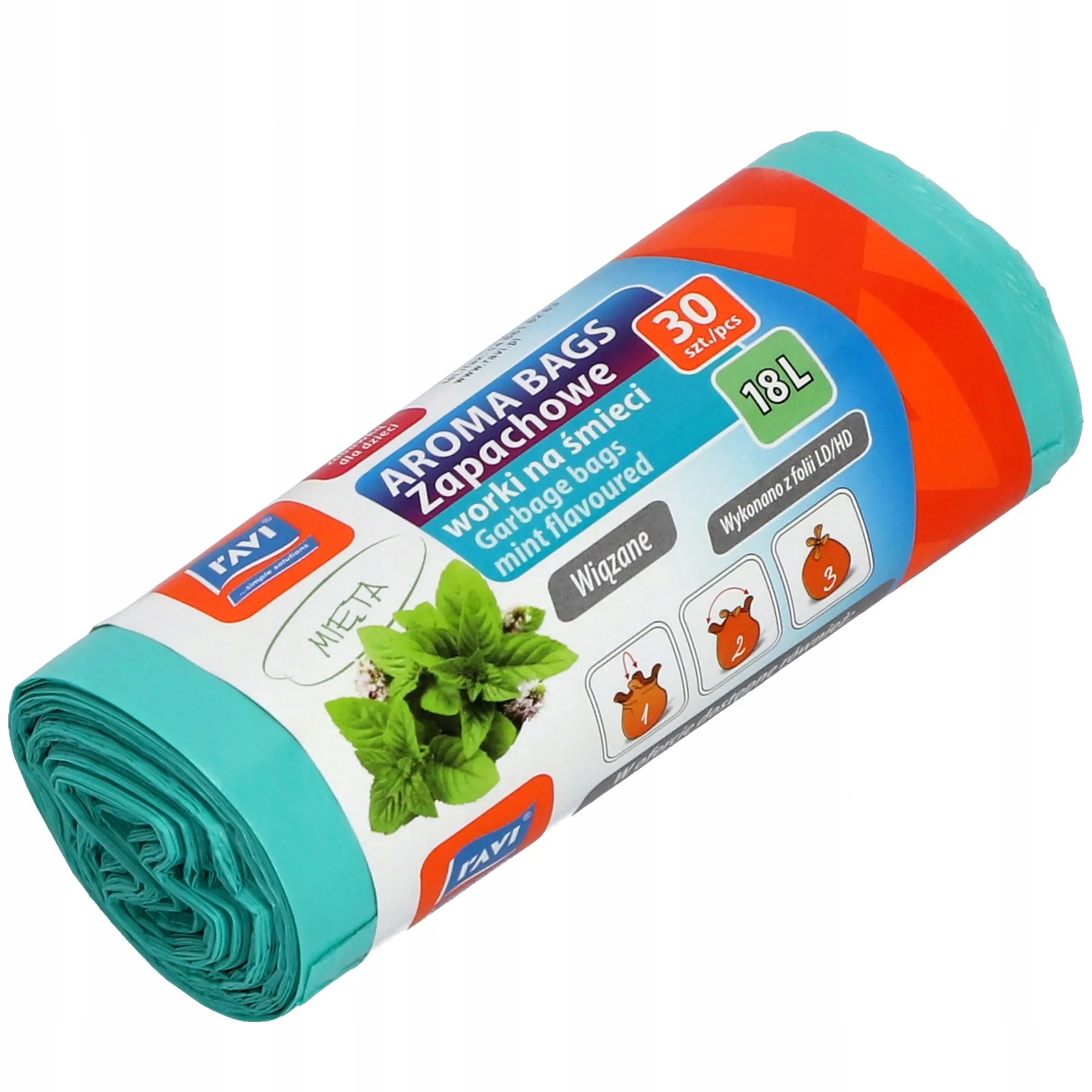 Mėtų spalvos šiukšlių maišai „Ravi Aroma Bags“, 18 l, 30 vnt.