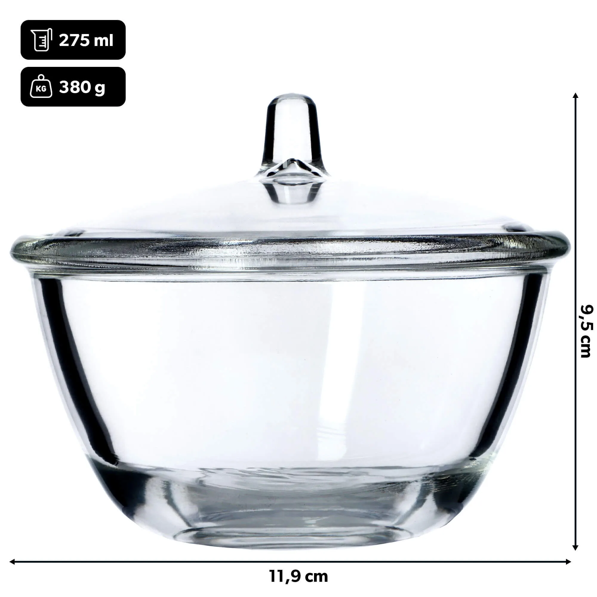 Stiklinė cukraus dubenėlė su dangteliu, 275 ml