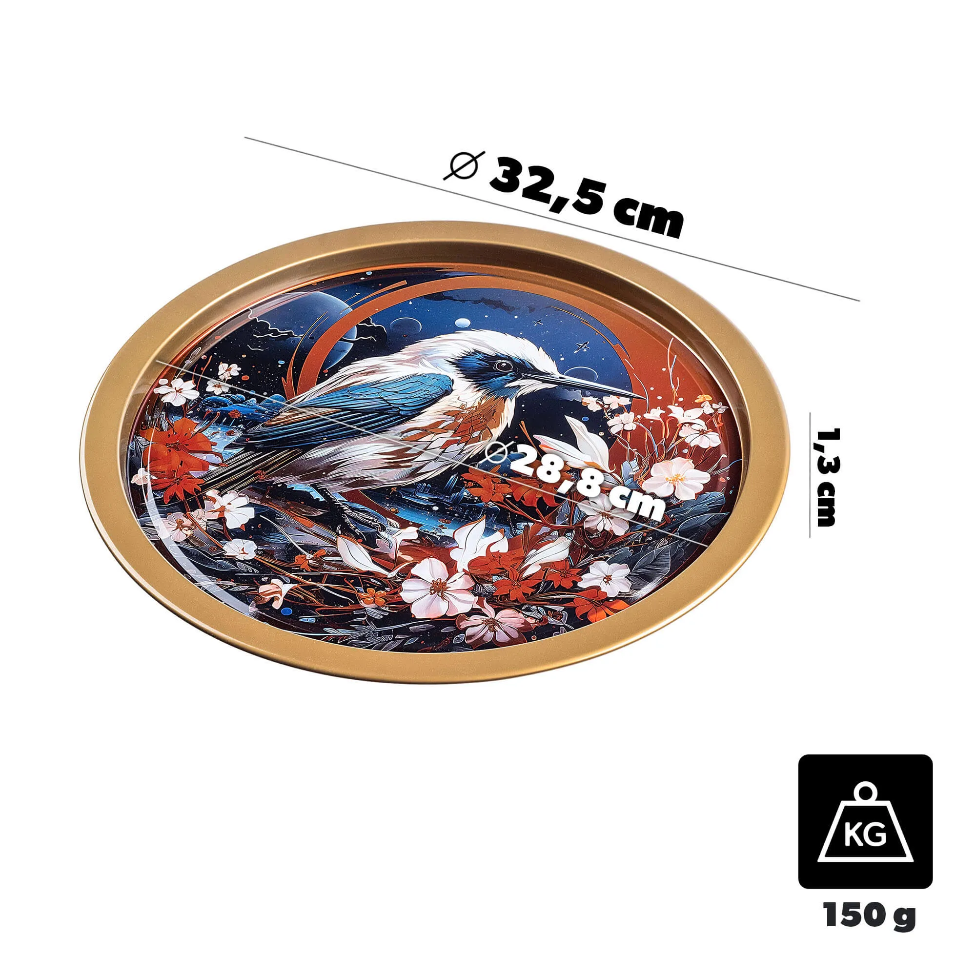 Terzone apvalus litografuotas padėklas 32,5 cm metalinis „Naktinis žvejys“
