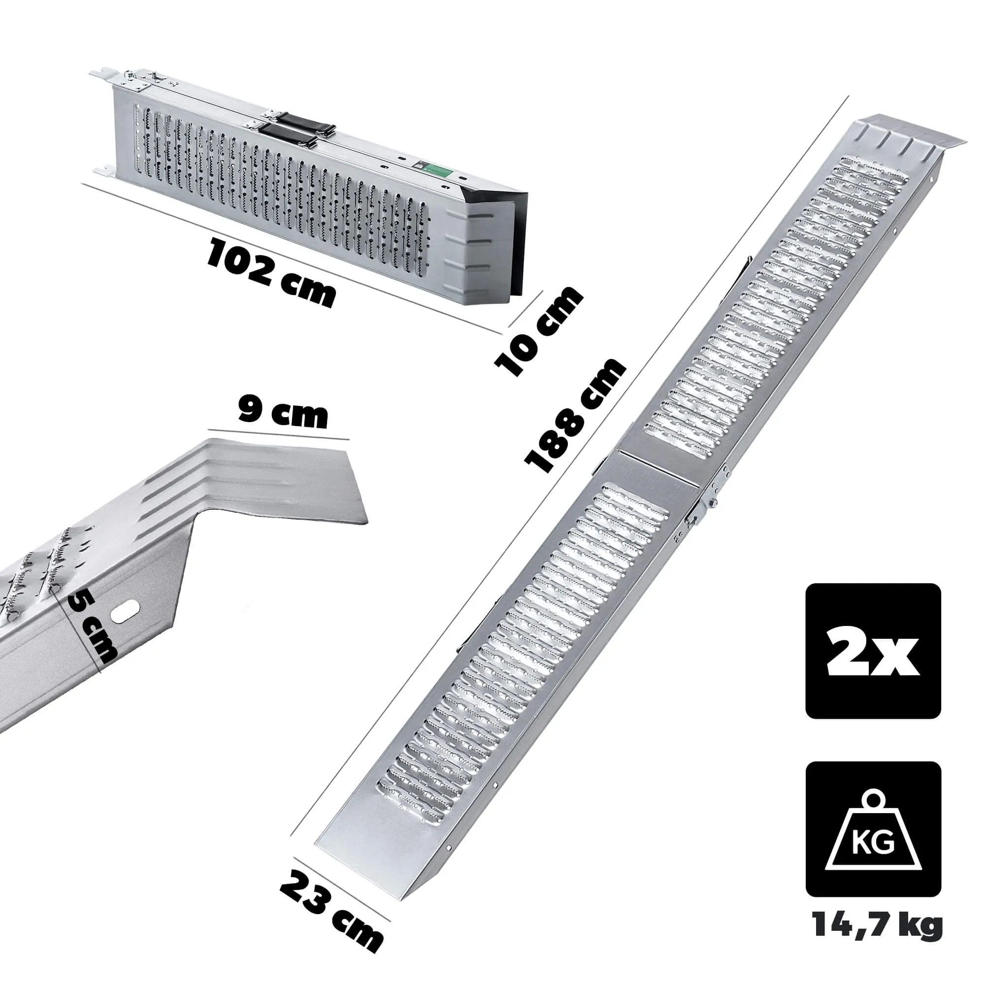 „Tuen“ sulankstoma įvažiavimo rampa, 188 x 23 cm, plieninė, 2 vnt.