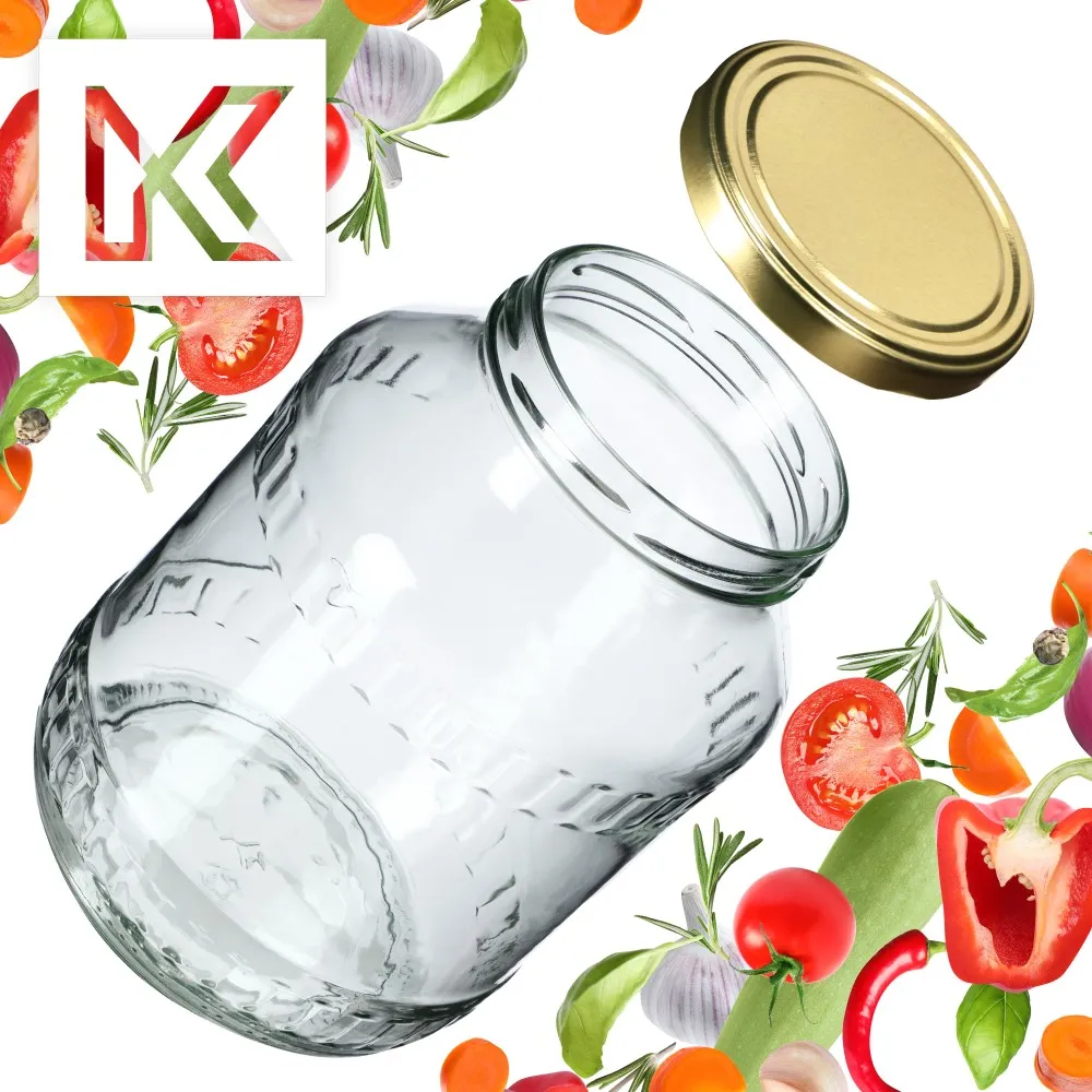 Albi stikliniai indeliai 2,5 l, 100 mm, + auksiniai dangteliai, 12 vnt.