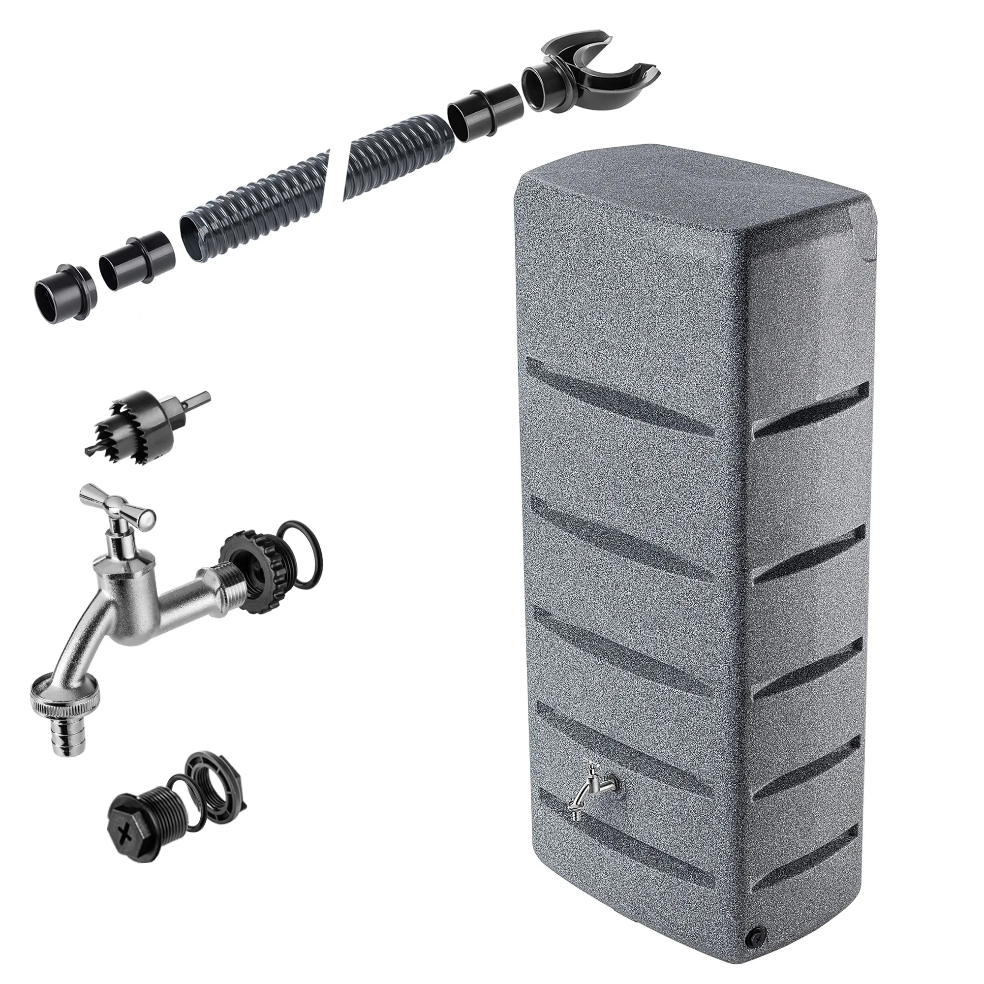 Barbat lietaus vandens bakas + prijungimo komplektas 260 l granito