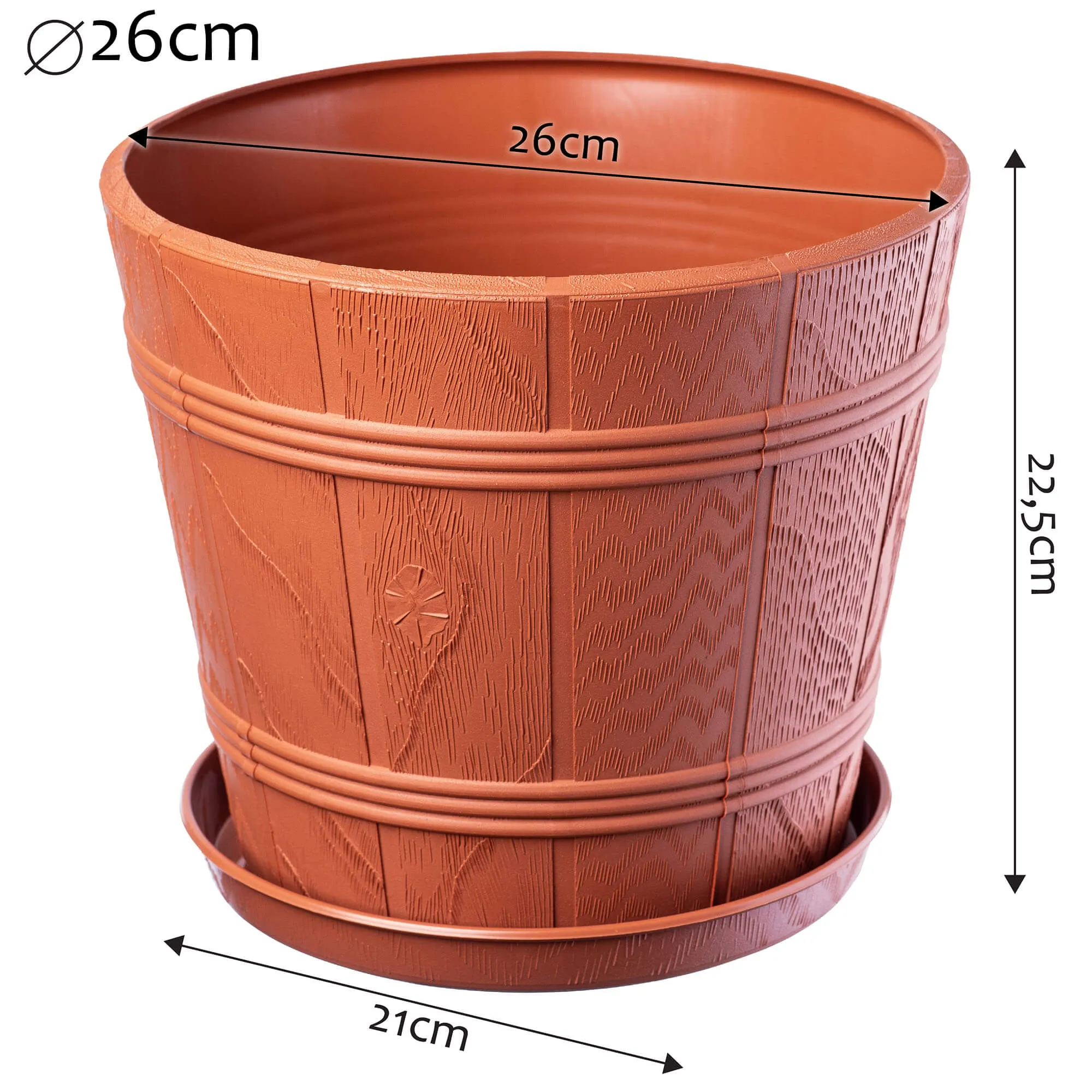 Pula medienos imitacijos vazonas su lėkštute 26 cm