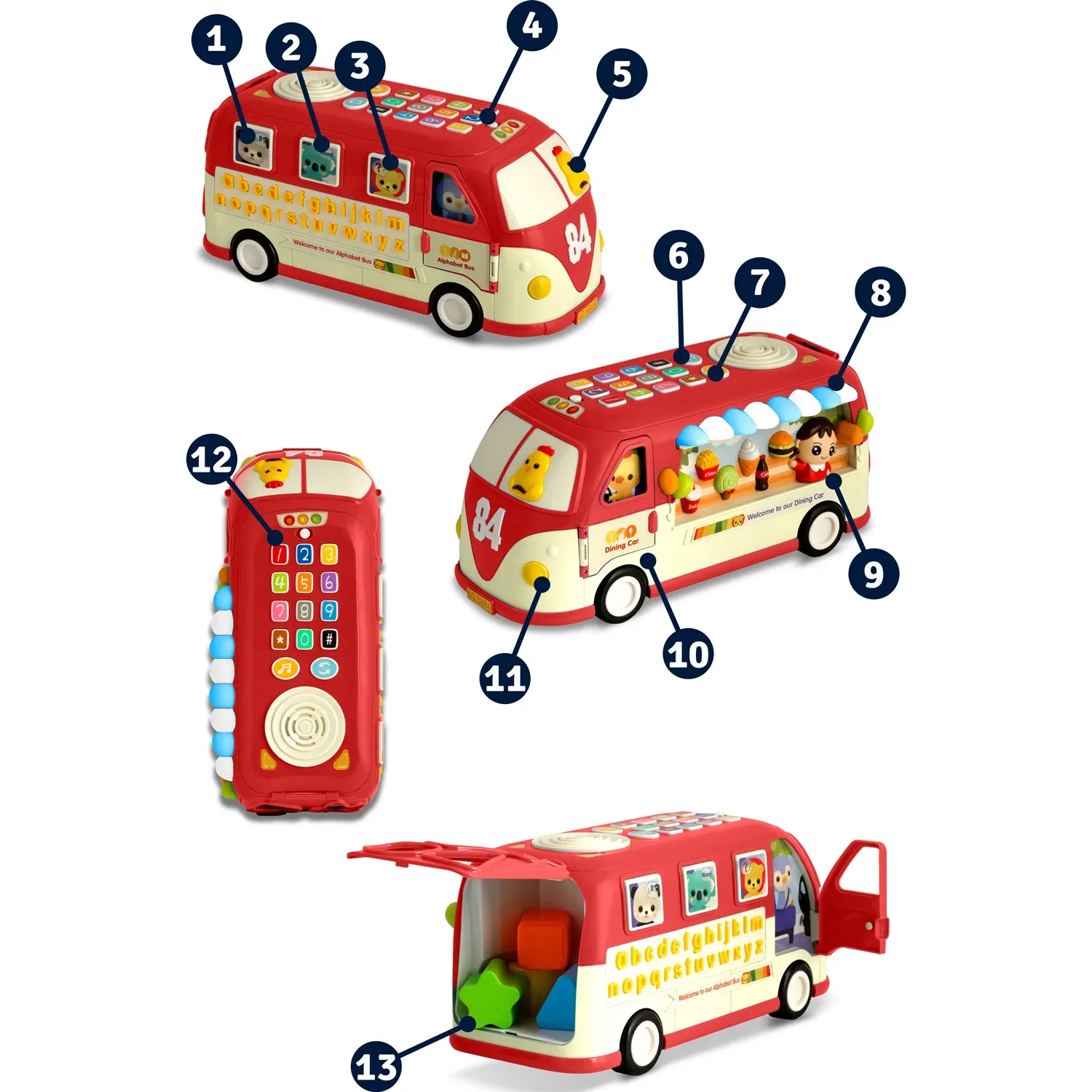 Edukacinis žaislas RK-741 Ricokids autobusas raudonas - nuotrauka 1