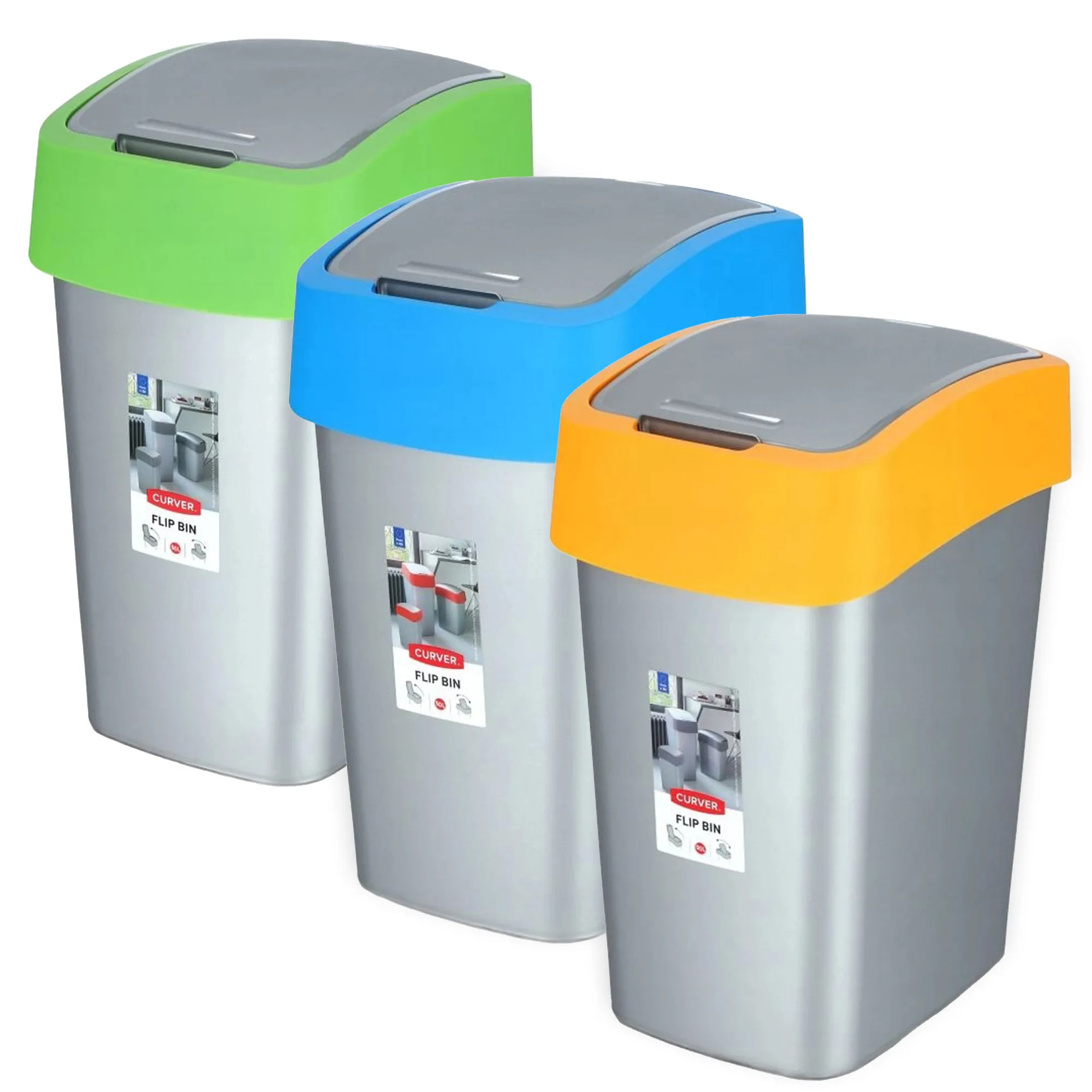 „Curver“ apverčiama šiukšliadėžė 3 x 50 l, daugiaspalvė