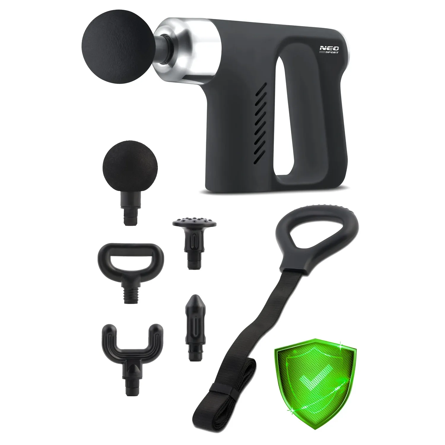 Kūno masažo pistoletas 5 antgaliai NS-502 Neo-sport juodas - nuotrauka 1