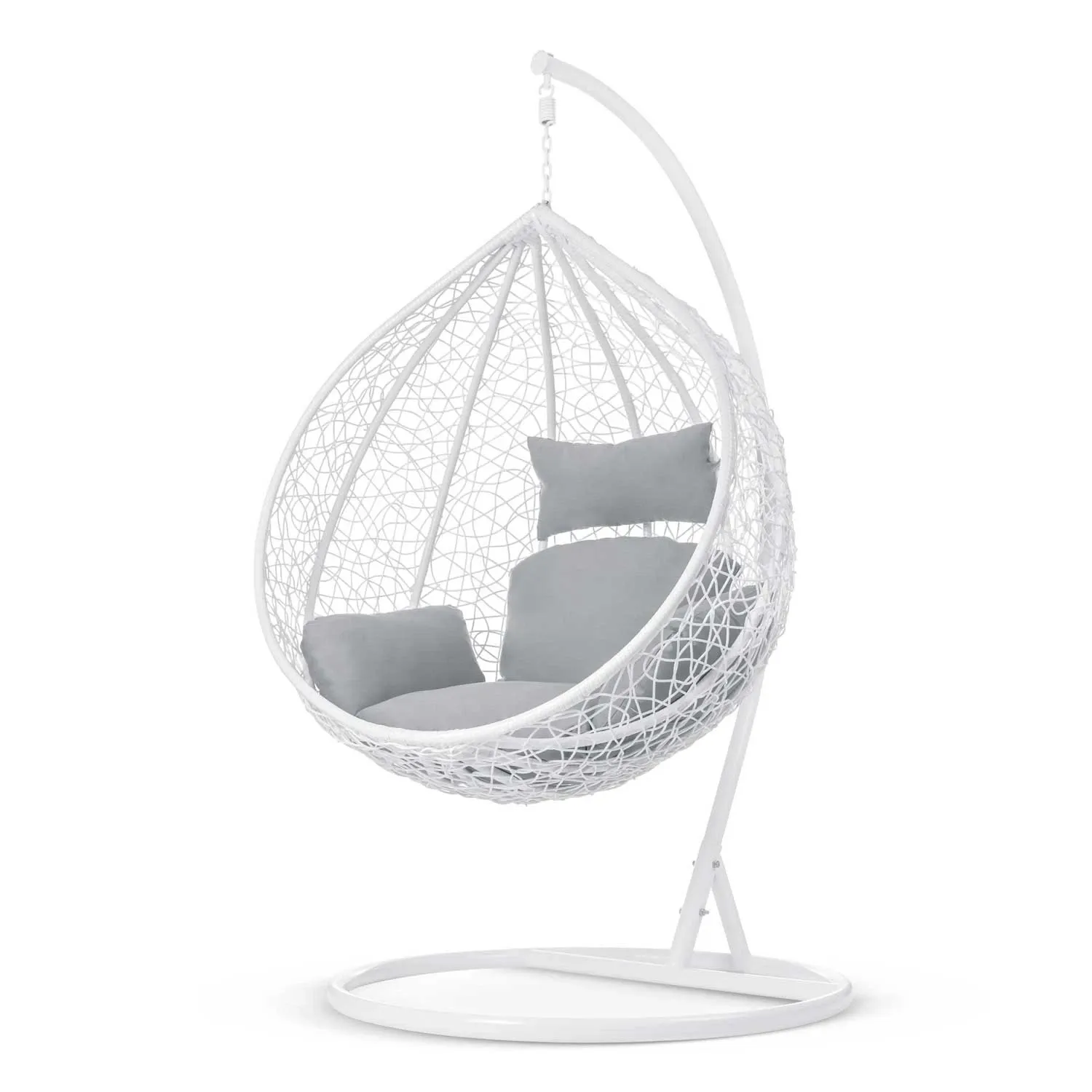 Havana pakabinama supamoji sodo kėdė, balta + šviesiai pilkos pagalvėlės - nuotrauka 1