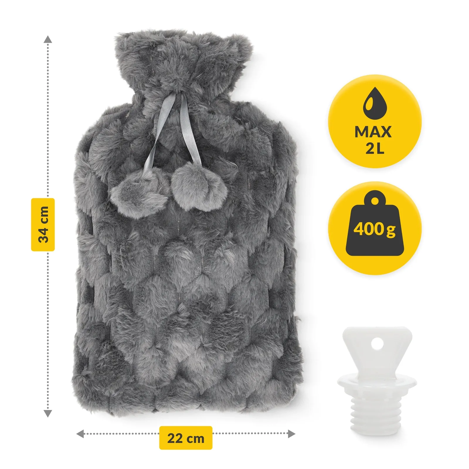 Guminis karšto vandens butelis pliušiniame dangtelyje