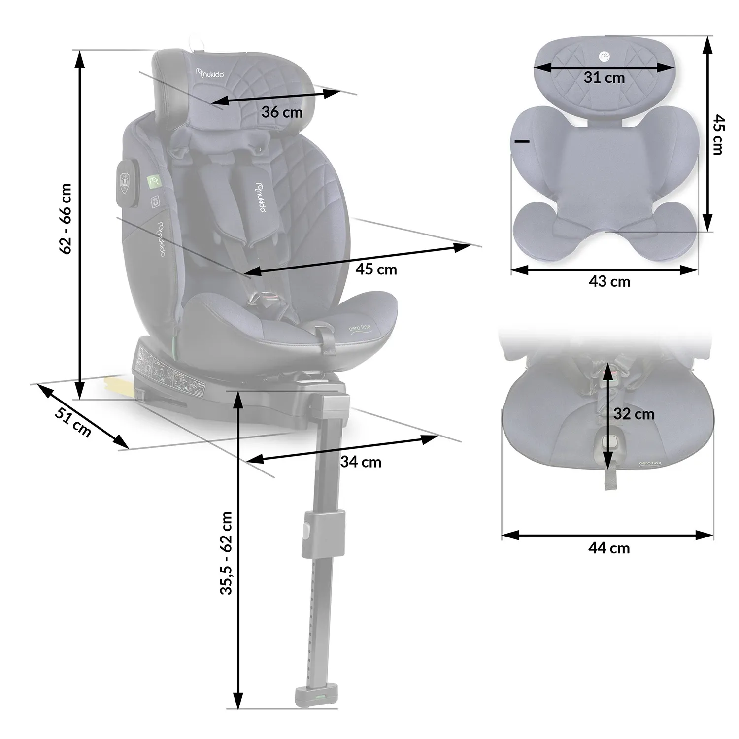 „Nukido Aero Line“ automobilinė kėdutė, juoda/tamsiai mėlyna, 0-36 kg, ISOFIX - nuotrauka 1