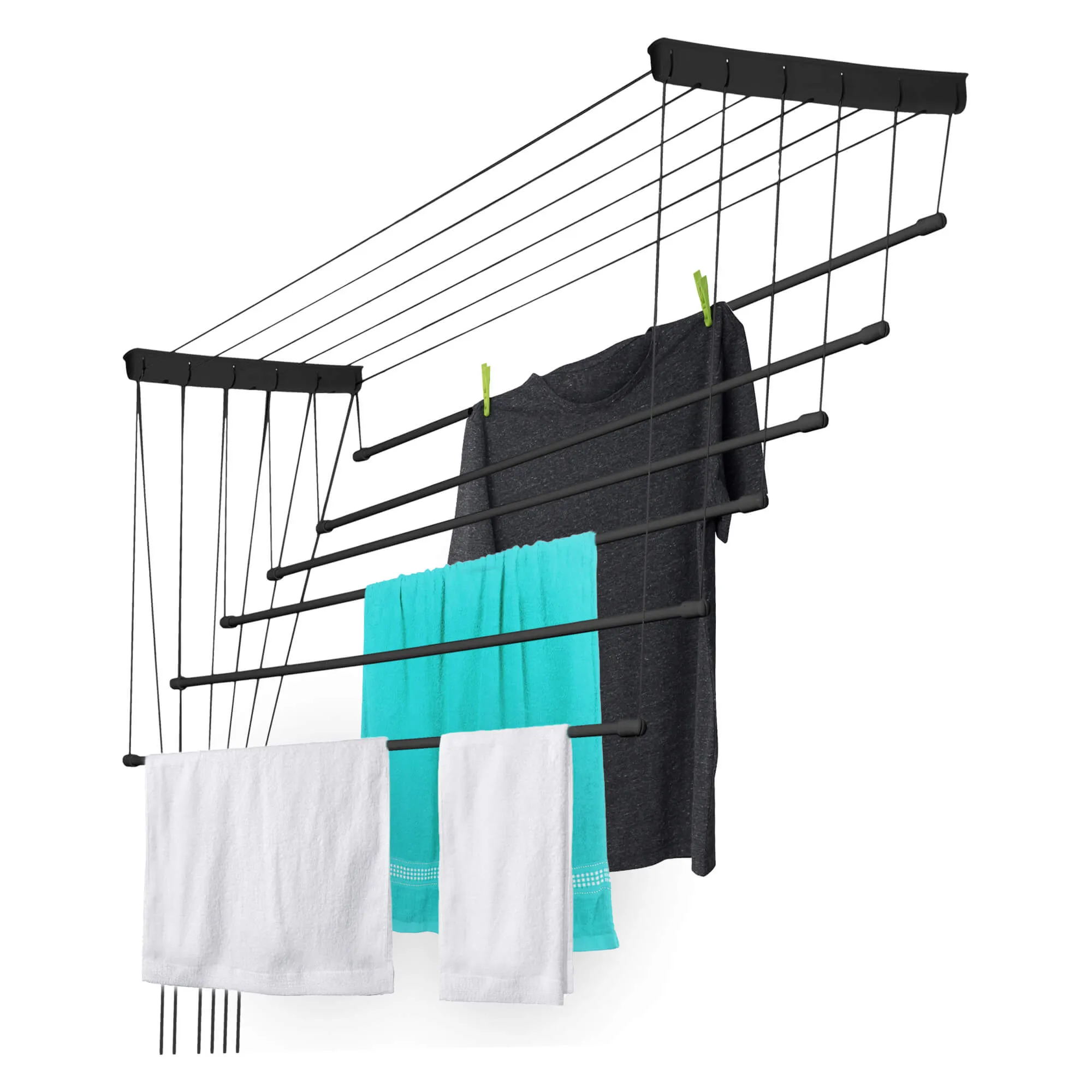 „Torp“ prie lubų montuojama drabužių džiovyklė, 6 stovai, 100 cm, juoda