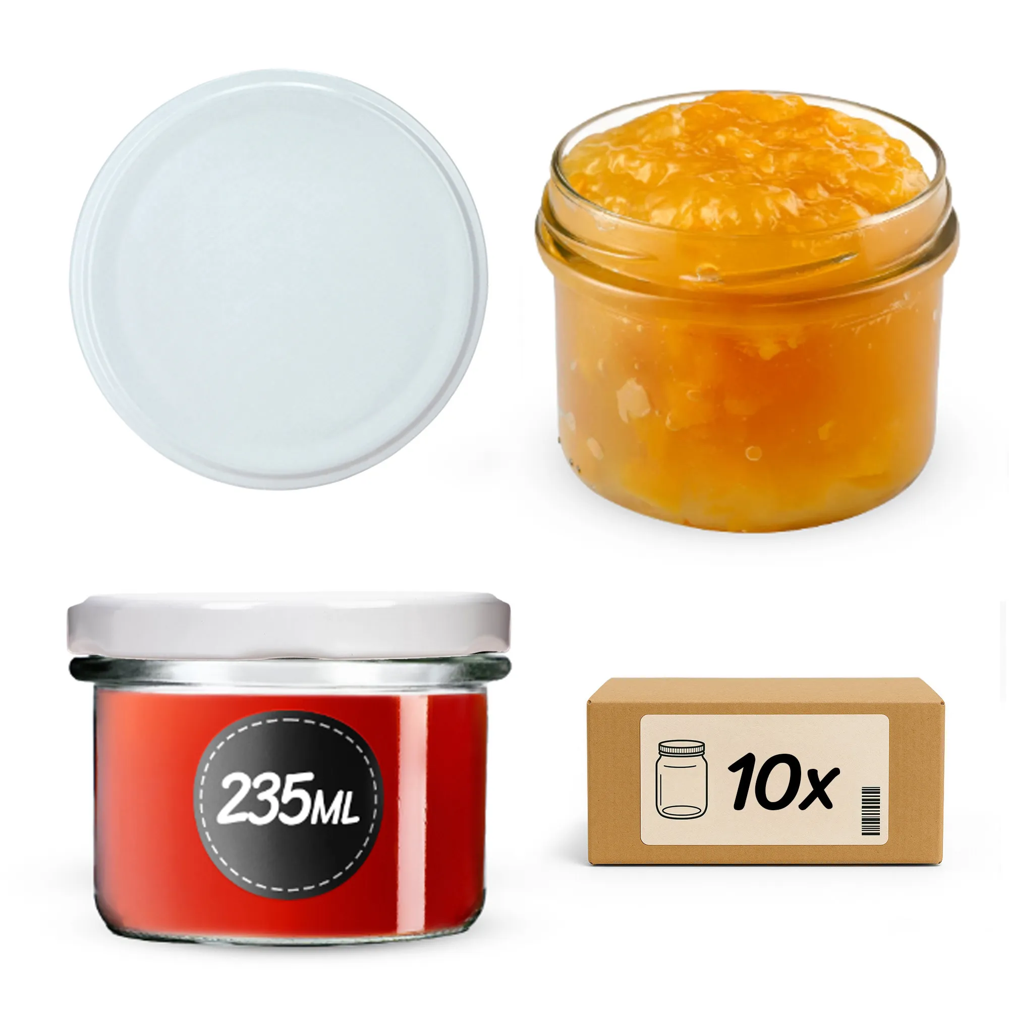 Tartu konservavimo stiklainiai 235 ml 10 vnt. 82 mm + balti dangteliai