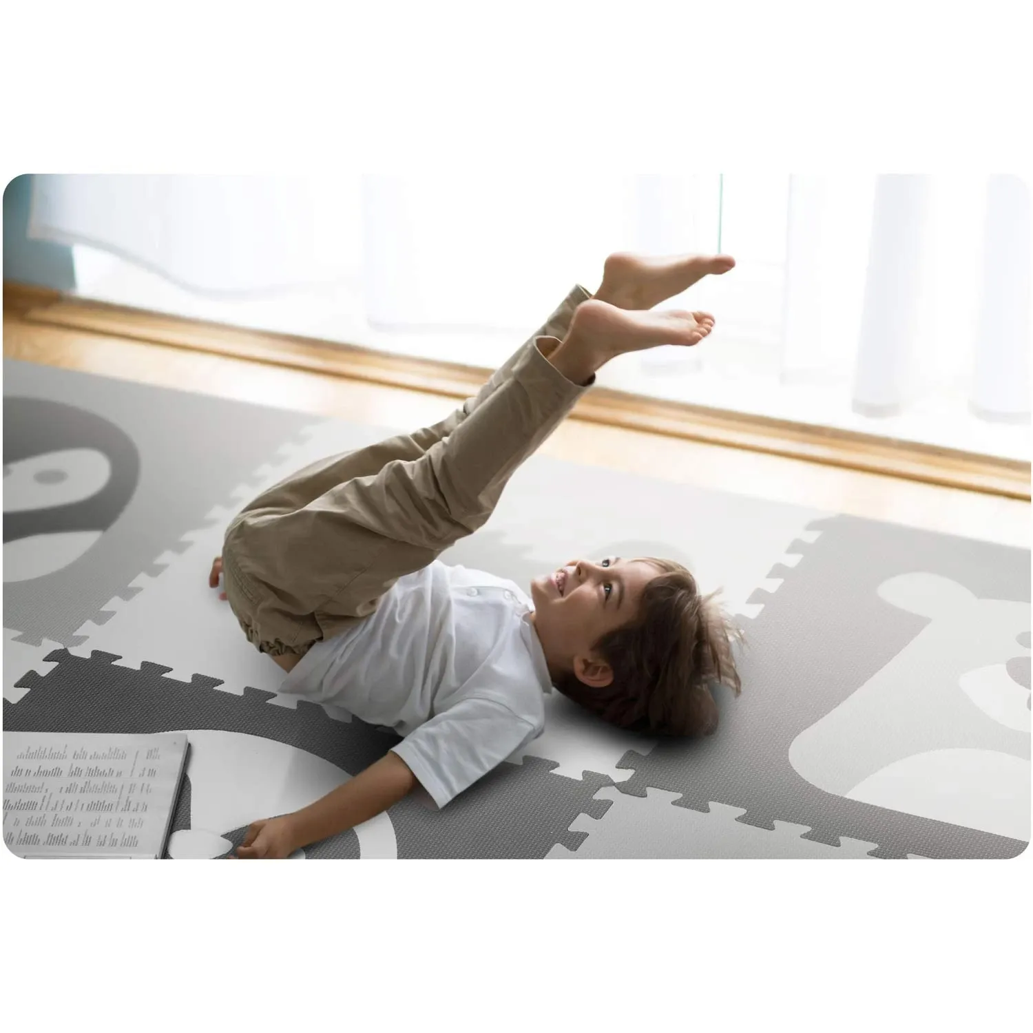 Putplasčio dėlionės kilimėlis 180x180cm 9 vnt. pilkų gyvūnų - nuotrauka 1