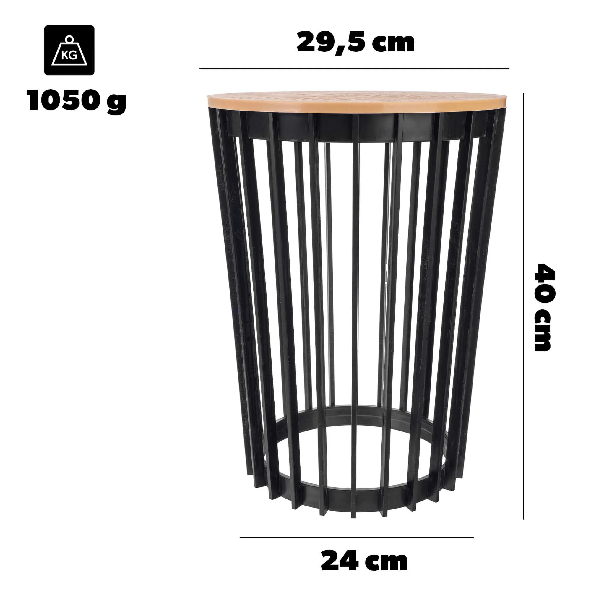 Aytre dvipusis augalų stovas 40 cm juodas + natūralaus medžio stalviršis