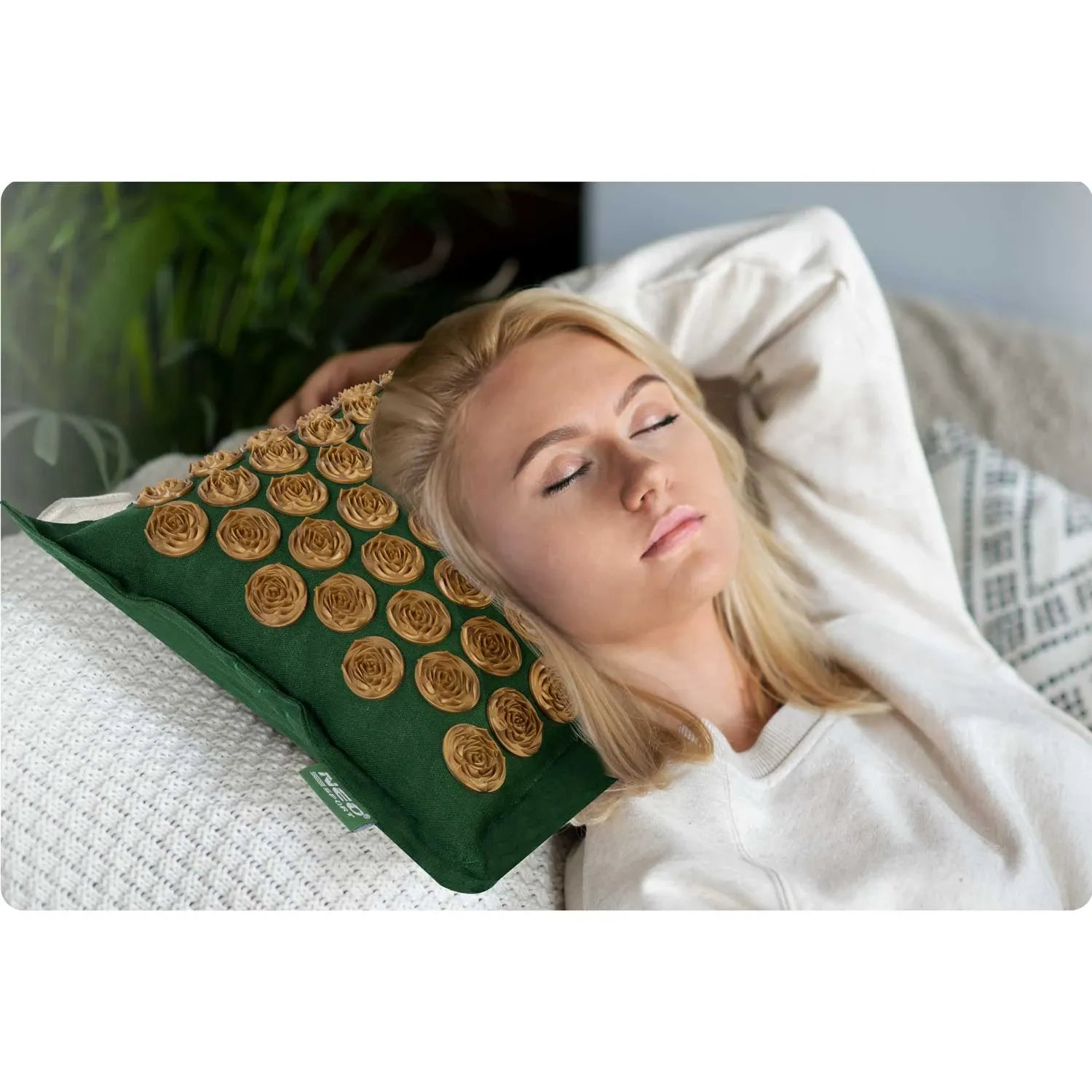 Akupresūros kilimėlis su pagalve NS-902 tamsiai žalias ir auksinis - nuotrauka 1