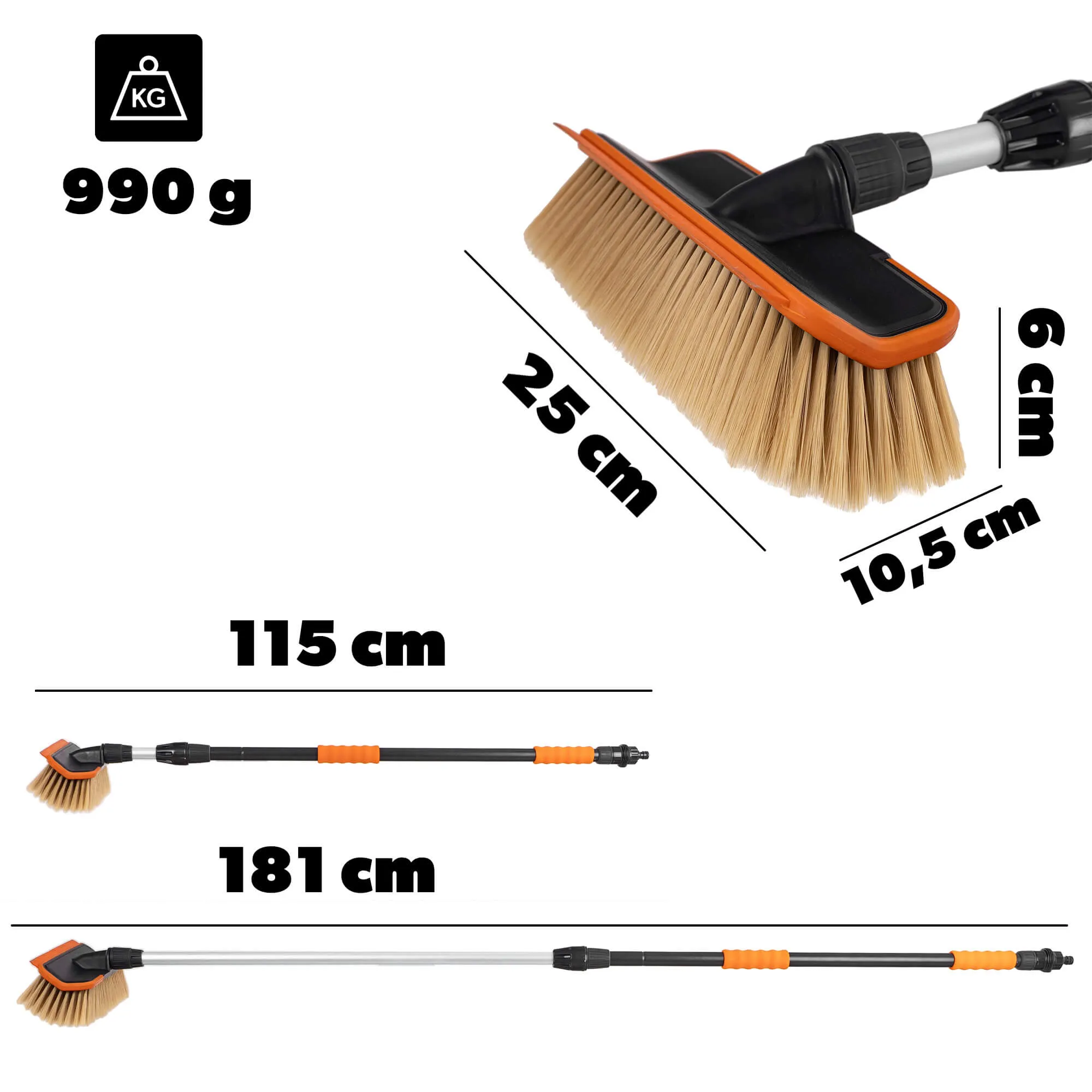 Antony plovimo šepetys su vožtuvu, 2 plokštumų, teleskopinis, 115-180 x 25 cm