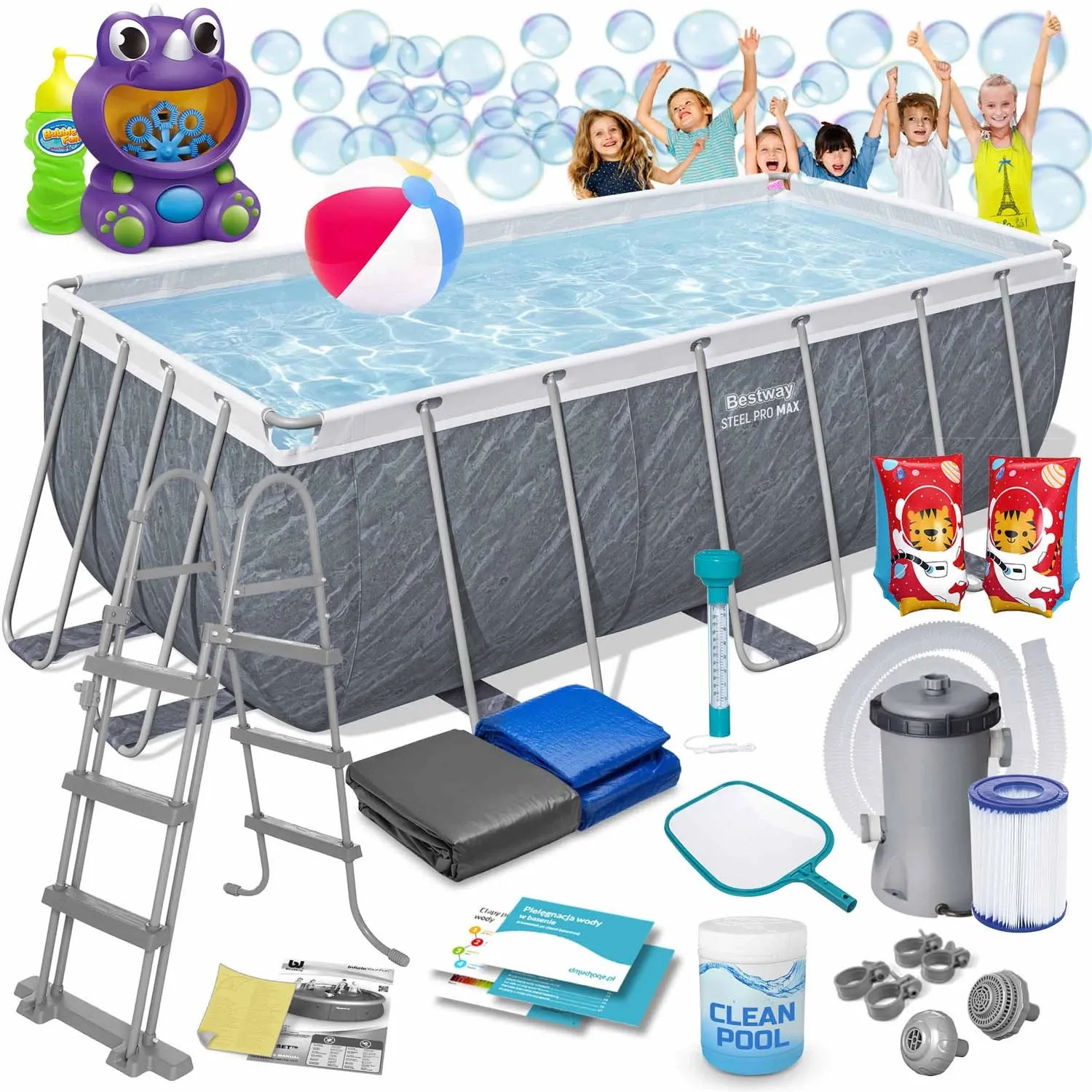 Karkasinis sodo baseinas 412 x 201 x 122 cm, 17 viename, „Bestway 56722“ - nuotrauka 1