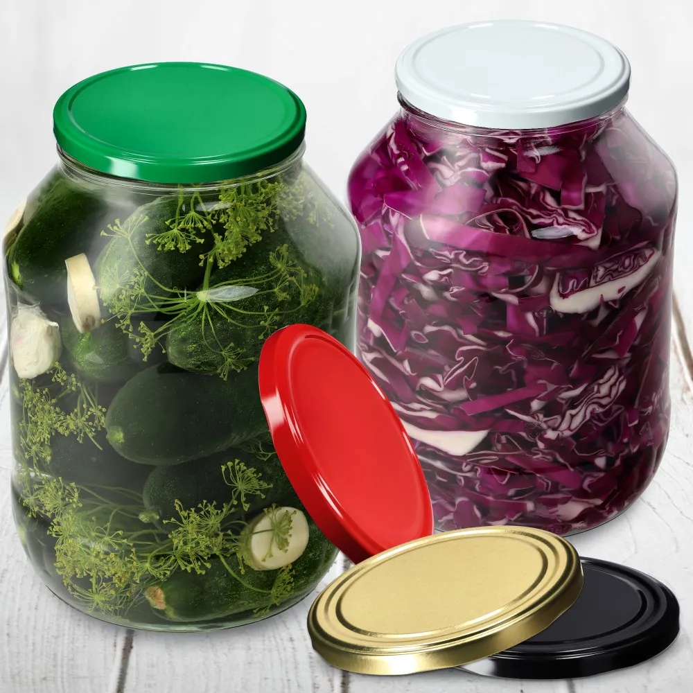 Albi stikliniai indeliai 2,5 l, 100 mm, + auksiniai dangteliai, 12 vnt.