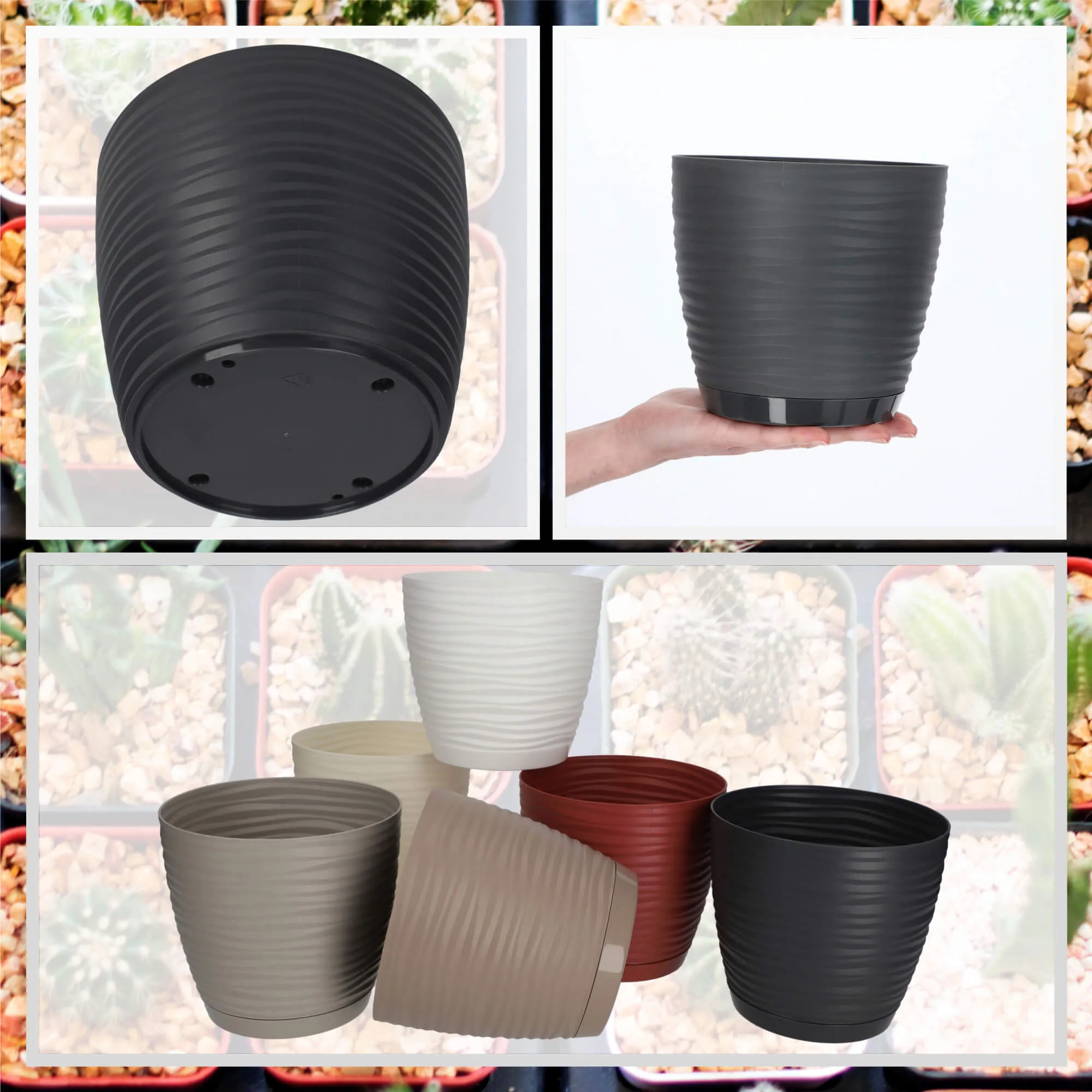 Apvalus gėlių vazonas su lėkštute 15 cm