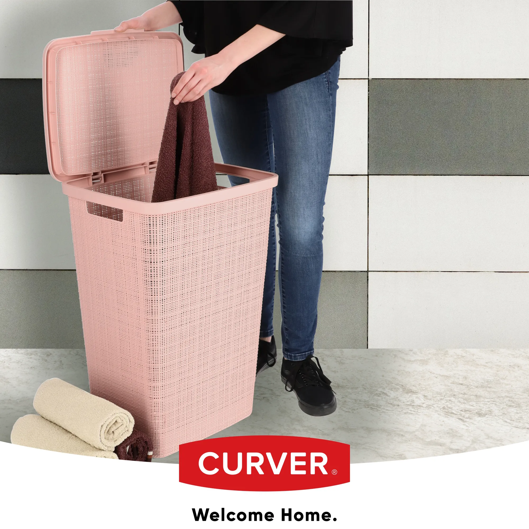 Curver džiuto skalbinių krepšys, 58 l, rausvos spalvos