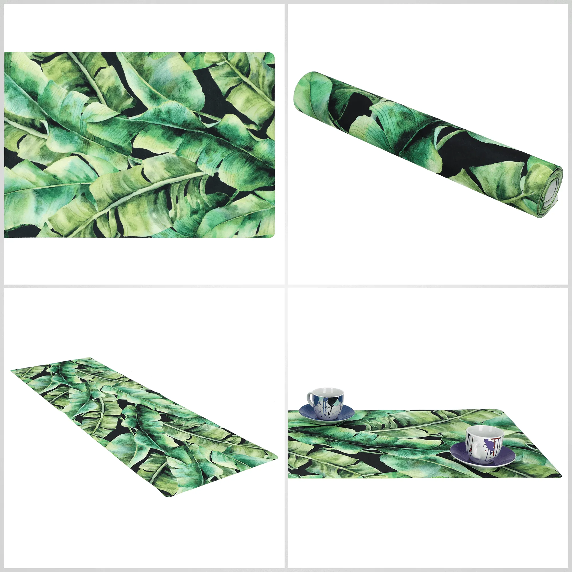 Agello stalo takelis 94 x 32 cm, tropiniai lapai juodame fone