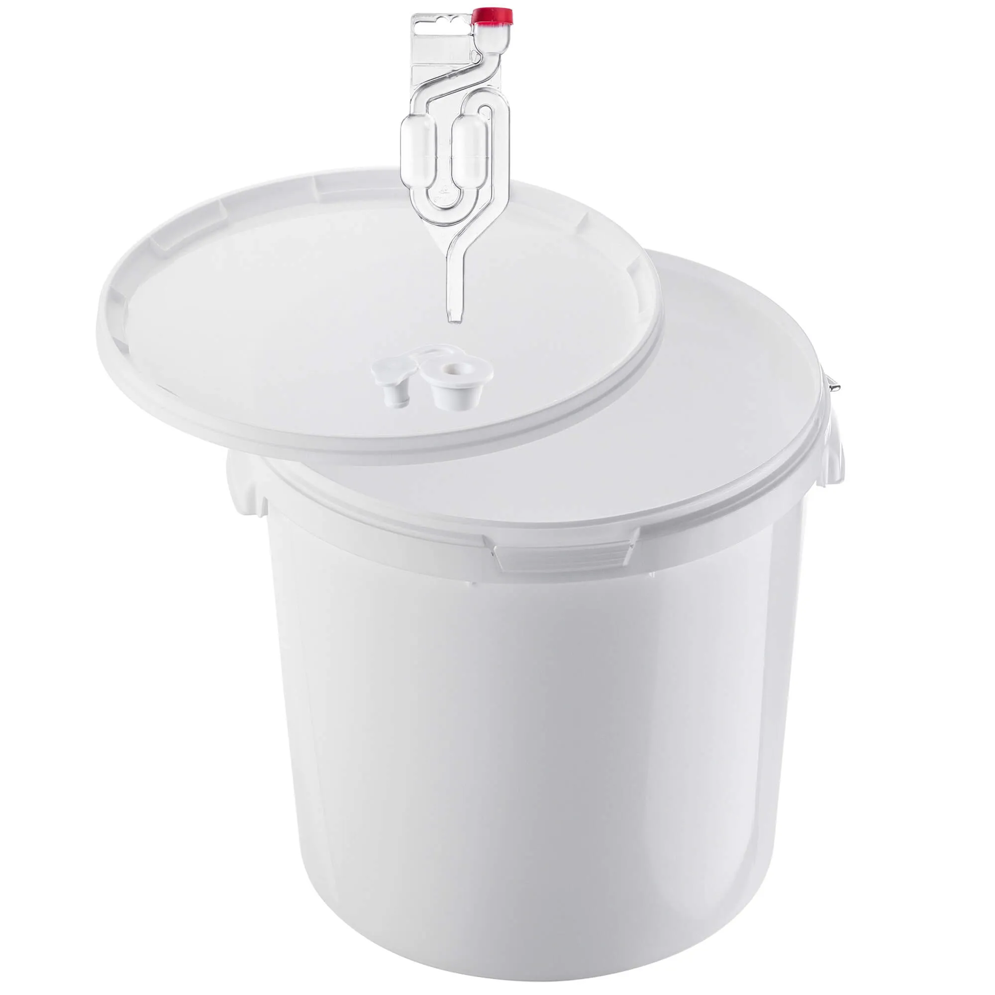 „Acerra“ fermentacijos indas su dangčiu ir rankena, 20 l, baltas + kamštis + fermentacijos užraktas