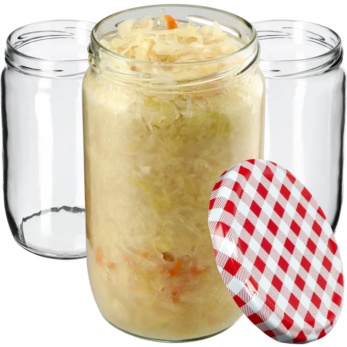 Niva konservavimo stiklainiai 720 ml, 16 vnt., 82 mm + raudoni tinklelio dangteliai