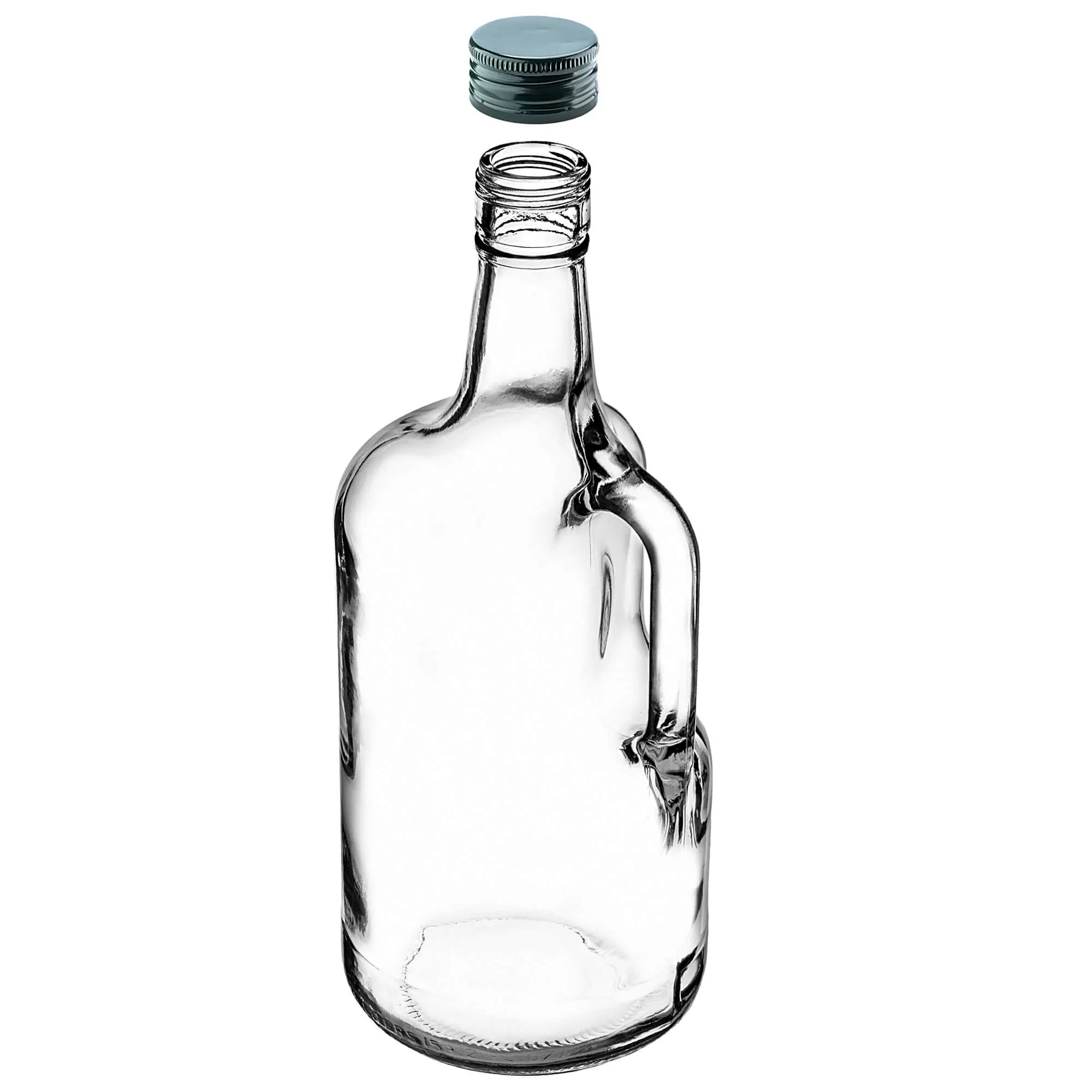 Boude stiklinis butelis su rankena 1750 ml su žaliu dangteliu 1 vnt.
