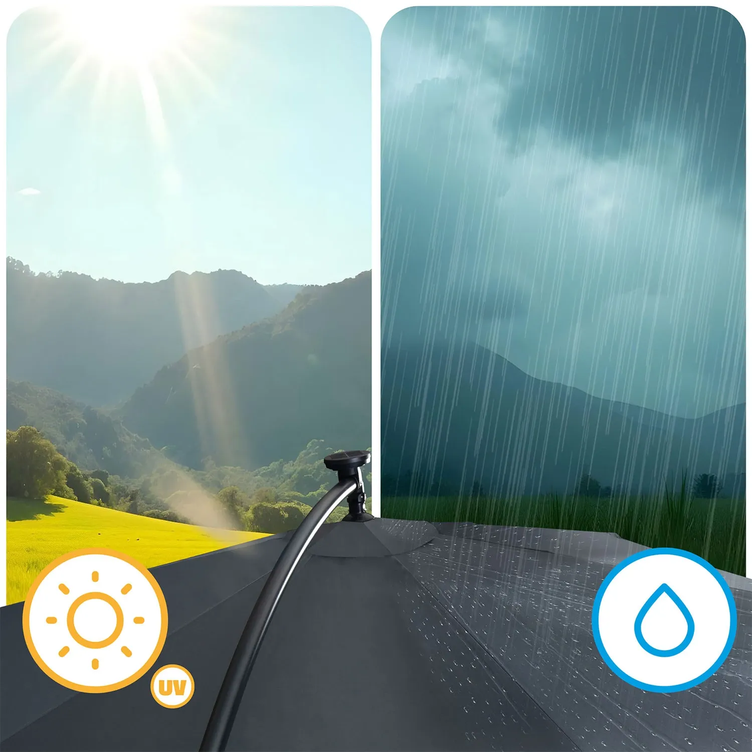 Sulankstomas sodo skėtis, 6 dalių, 350 cm, su dangčiu ir šviesomis, „Plonos PL-882“ - nuotrauka 1